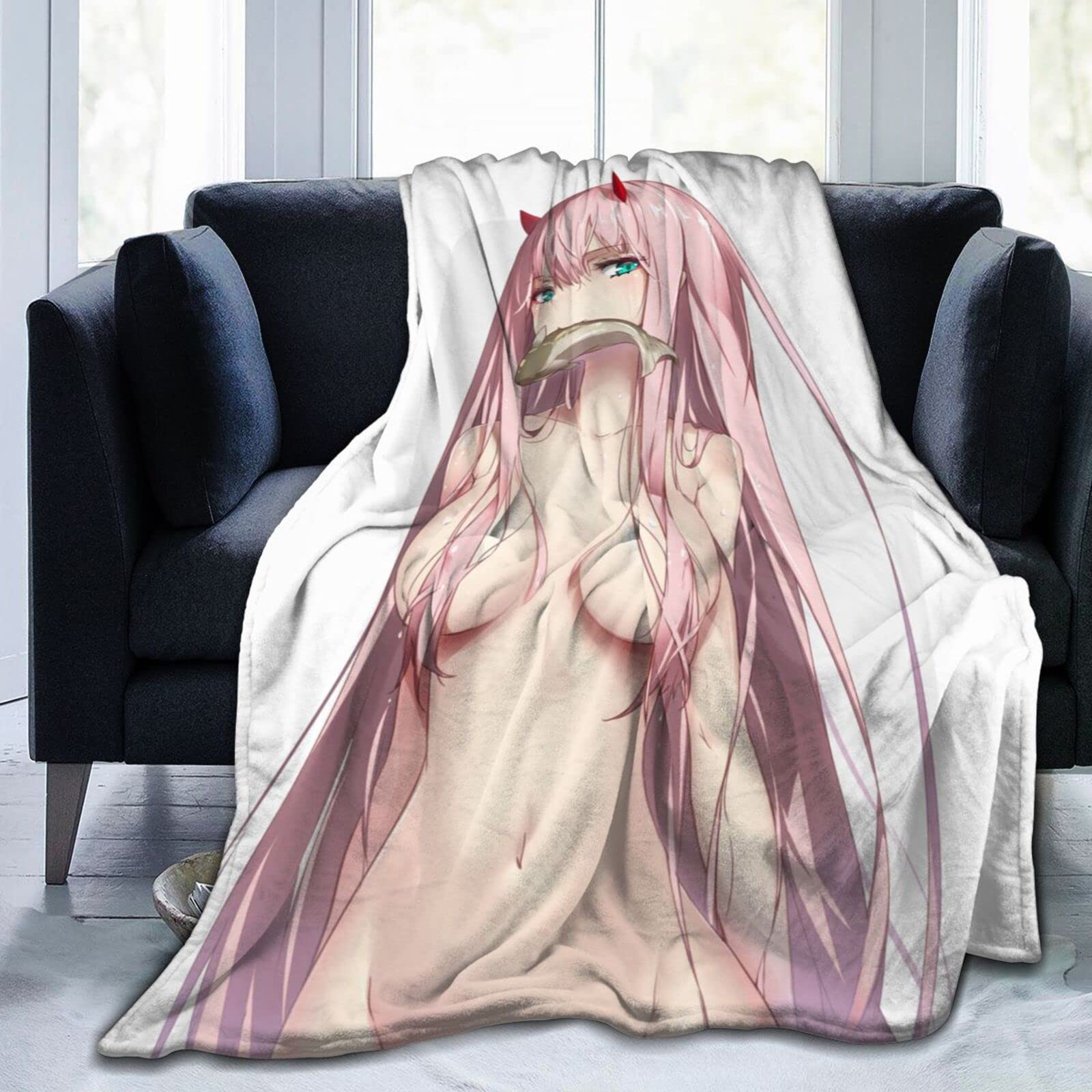 Zero Two Anime Blanket from Darling in the Franxx - 50x40 Inch Super Soft Flannel Fleece Throw - Warm Plush Bedding for Kids & Adults - Perfect for Bed, Sofa, Couch, and Gift Giving