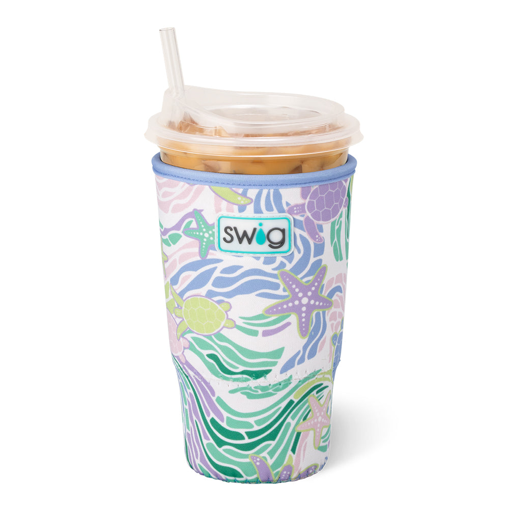 Sea Swirl Large Iced Cup Coolie - Insulated Stainless Steel Tumbler with Lid & Straw for Iced Coffee, Smoothies & Cold Drinks - Perfect for Beach, Pool Parties & Summer Outdoor Activities