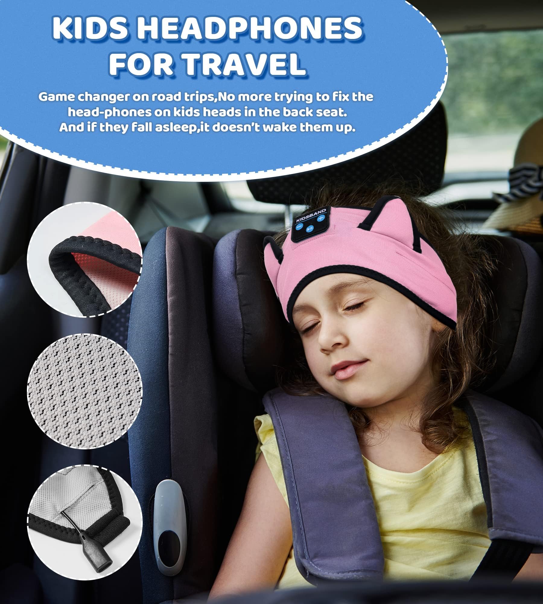 KIDSBAND Bluetooth Headphones for Kids - Wireless & Wired 3.5mm Jack, Foldable Cat Ear Design for Girls & Boys, Volume Limited Safe Headset for School, Travel, Airplane, Kindle, Tablet & Cellphone Use