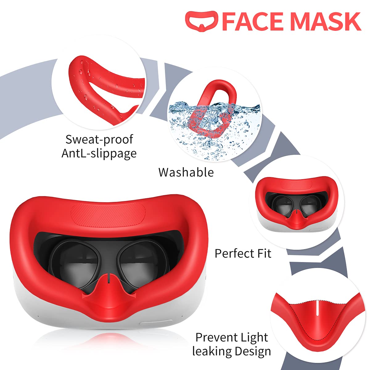 Oculus Quest 2 Silicone Accessories Kit - 4 in 1 Touch Controller Grip Cover, Handle Sleeve, Face Cover & Lens Protector for VR Headset (Red) | Enhanced Comfort & Protection for Gaming & Fitness VR Sessions