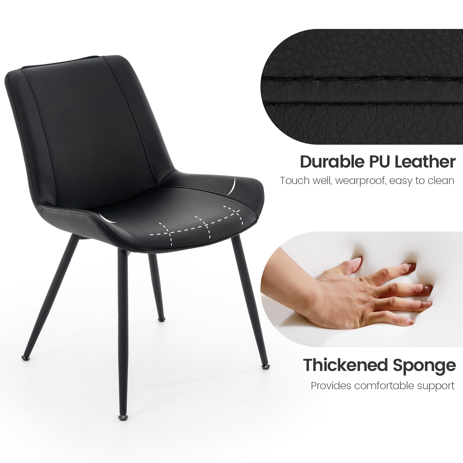 Brage Living Dining Chairs Set of 2 - Modern PU Leather Armless Kitchen & Dining Room Chairs with Metal Legs, Upholstered Accent Side Chairs (Black) - Perfect for Small Spaces, Breakfast Nooks & Contemporary Dining Areas