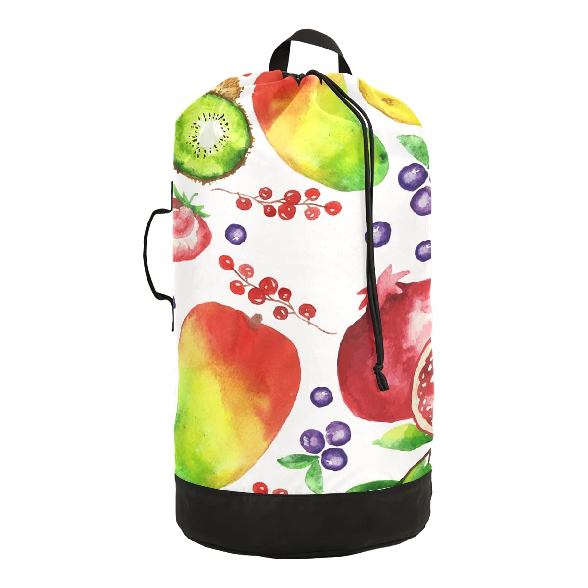 Washable Heavy Duty Large Drawstring Laundry Bag - Aquarelle Fruits Design, Adjustable Strap Backpack for Travel & College Dorm | Perfect for Laundry, Storage & Organization