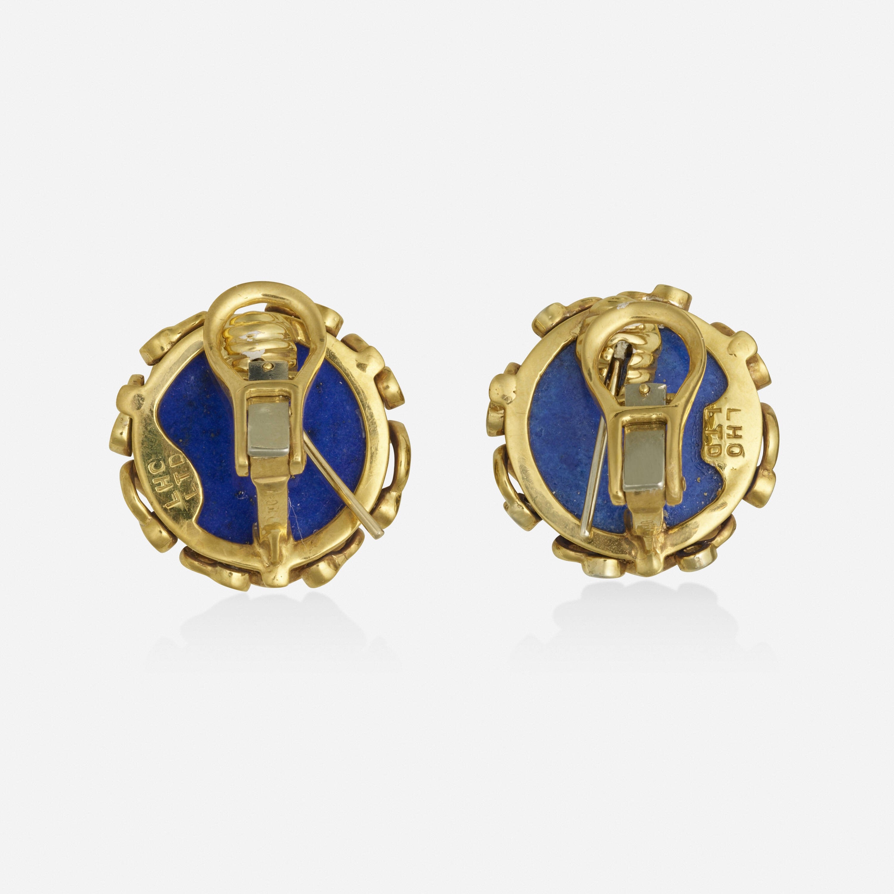 0.24 Carat Round Diamond Cabochon Lapis Lazuli 18K Yellow Gold Clip-On Earrings for Women | Luxury Handmade Jewelry Gift for Birthday, Anniversary & Special Occasions