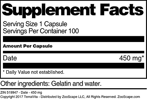 Premium 450mg Date Extract Capsules (100 Count, 2-Pack) - Natural Energy Booster & Digestive Aid - Perfect for Daily Wellness & Fitness Routines