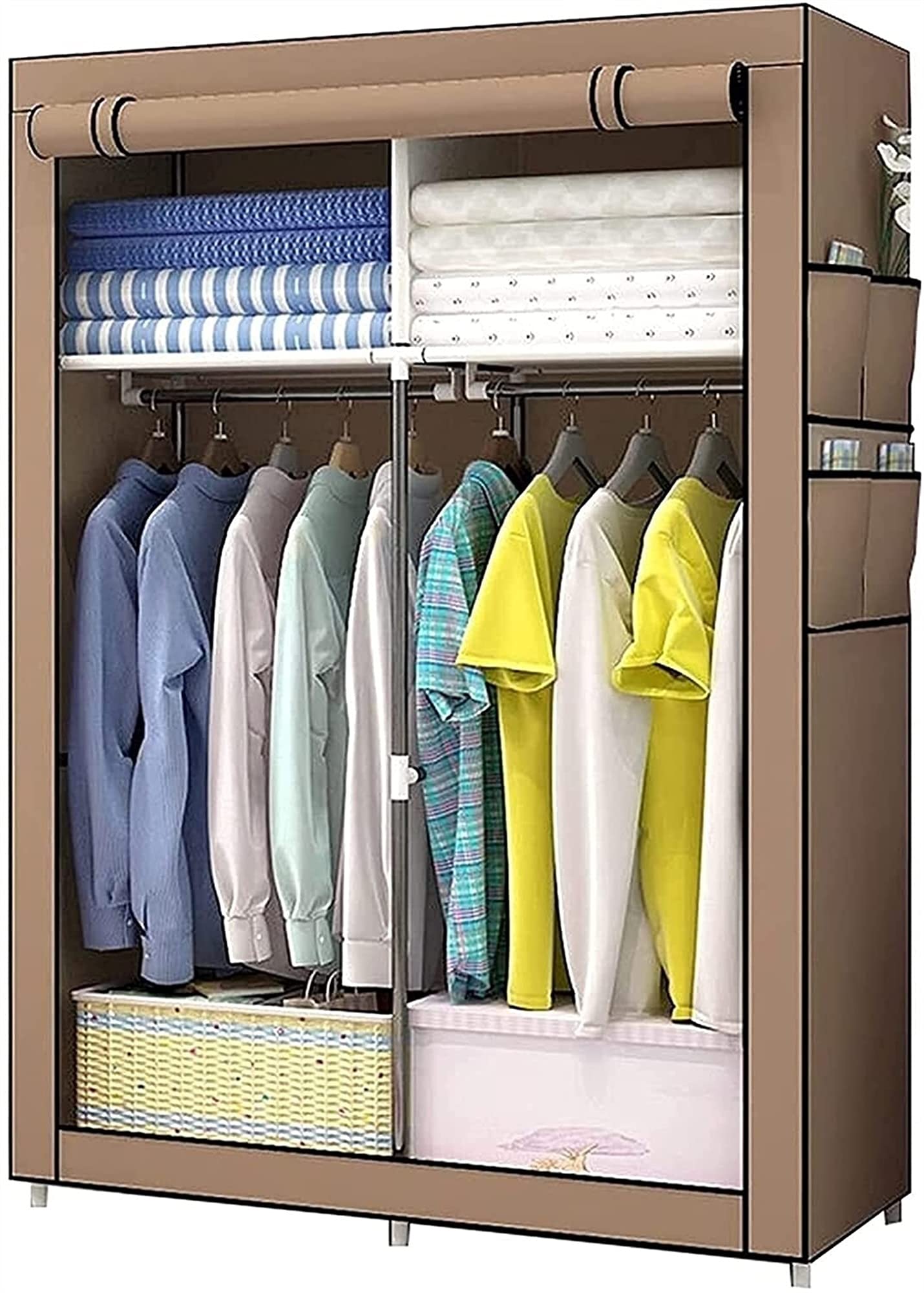 Portable Folding Wardrobe Closet - Combination Clothes Storage Cabinet for Bedroom, Hanging Organizer with Adjustable Shelves (Brown) - Perfect for Small Spaces, Dorm Rooms & Apartment Storage Solutions