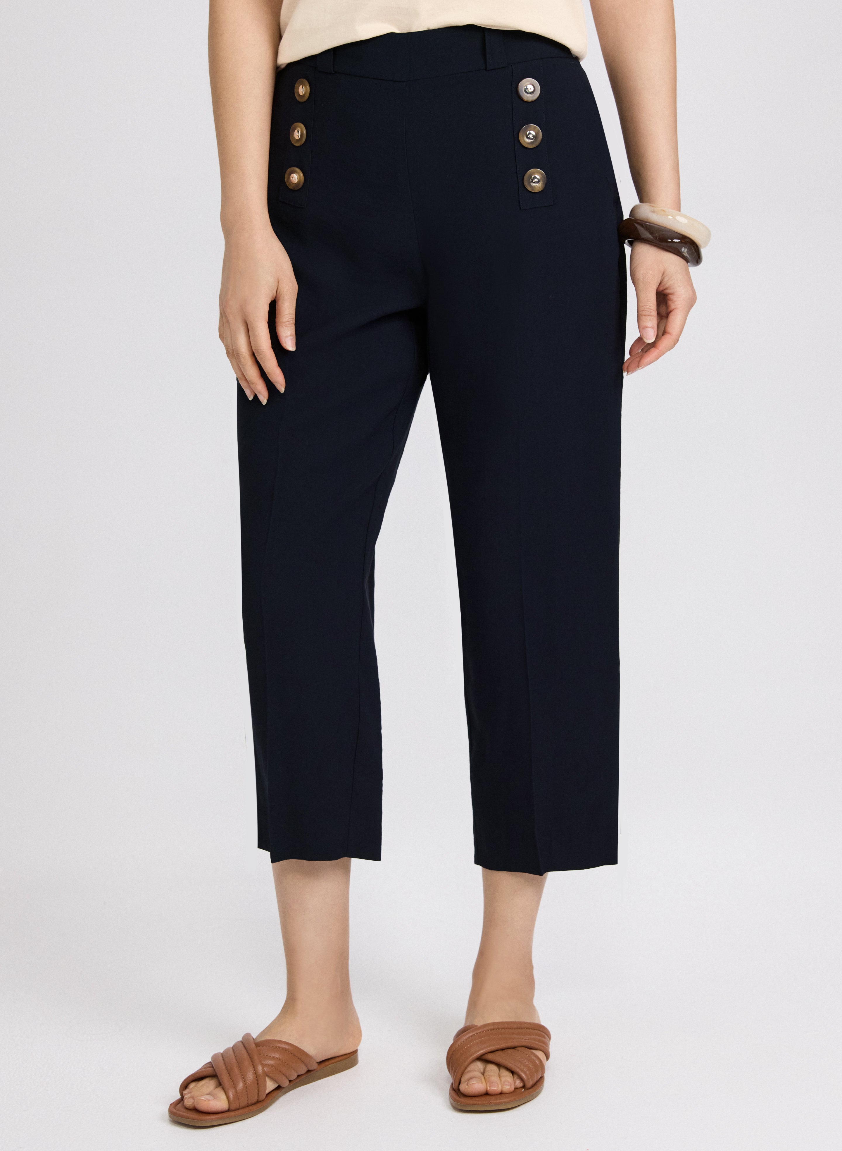 Stylish Button Detail Capris for Women - Comfortable & Trendy High-Waisted Pants for Casual Wear, Work & Summer Outfits