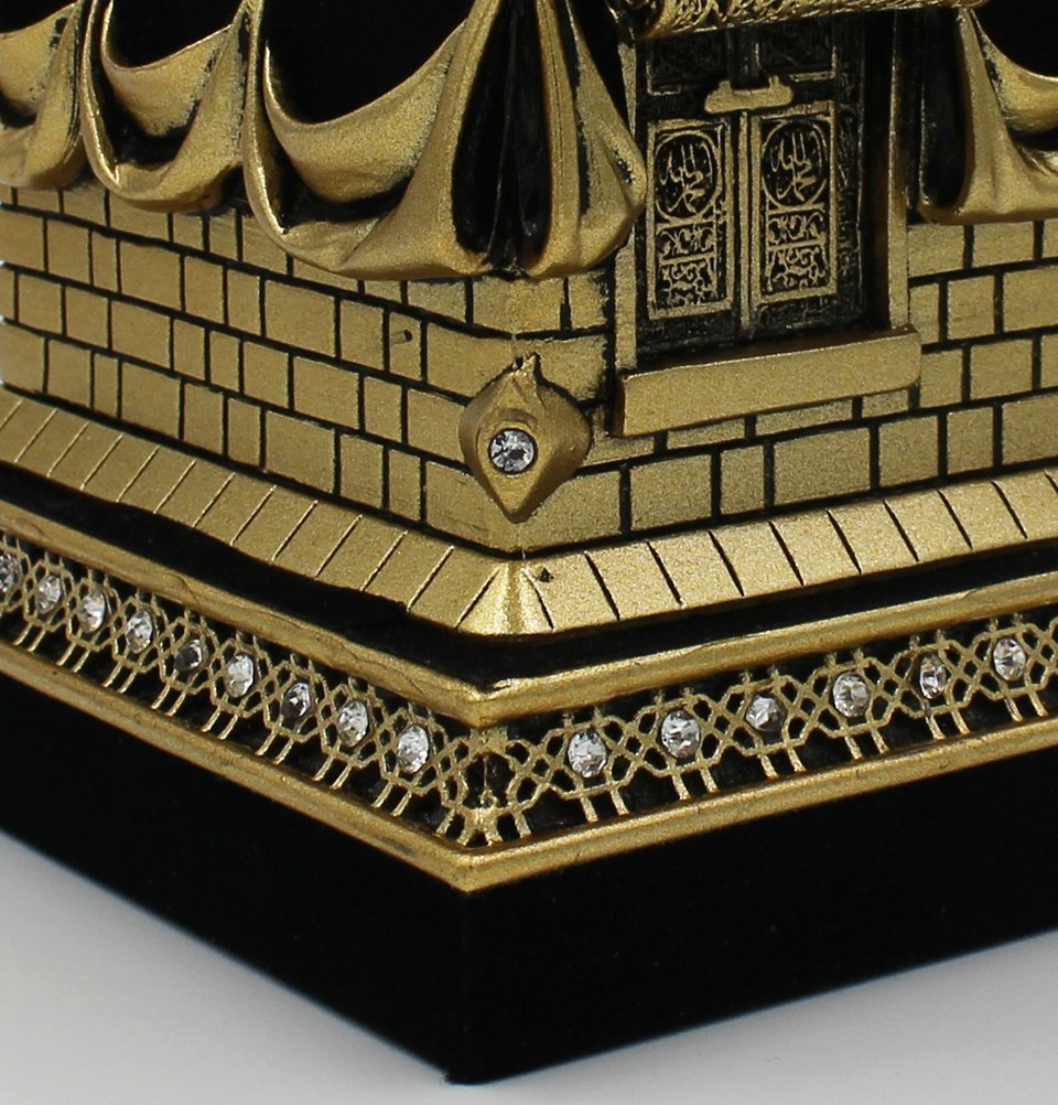 Elegant Gold Kaba Replica Model Bookend - Home Table Decor, Eid Gift, Office Desk Showpiece (Small Size) - Perfect for Ramadan Decorations, Islamic Home Decor & Bookshelf Organizer