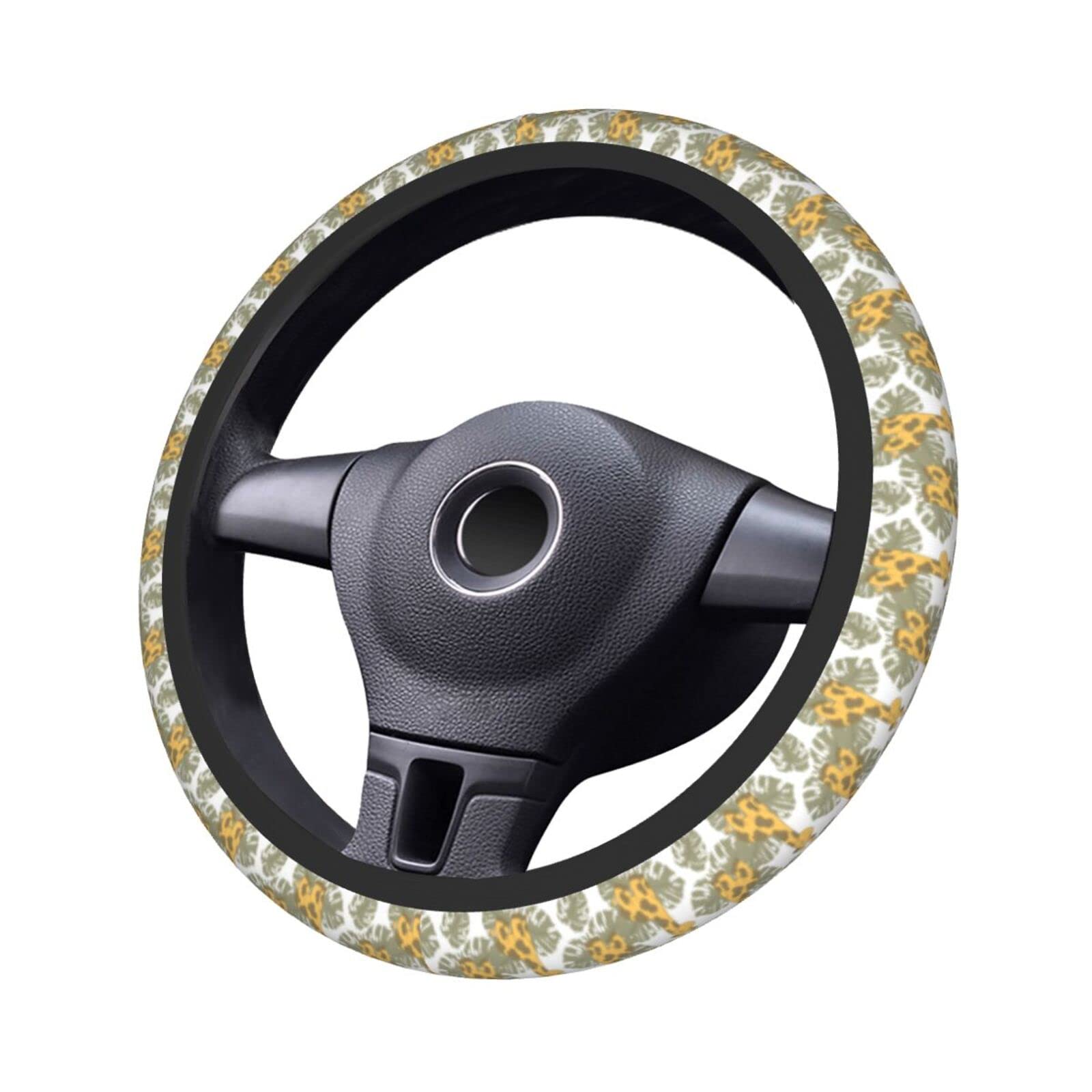 **Universal 15 Inch Baby Giraffes & Tropical Leaves Steering Wheel Cover - Cute Giraffe Print Neoprene Car Wheel Protector for Cars, SUVs & Trucks - Perfect for Sun Protection & Stylish Driving**