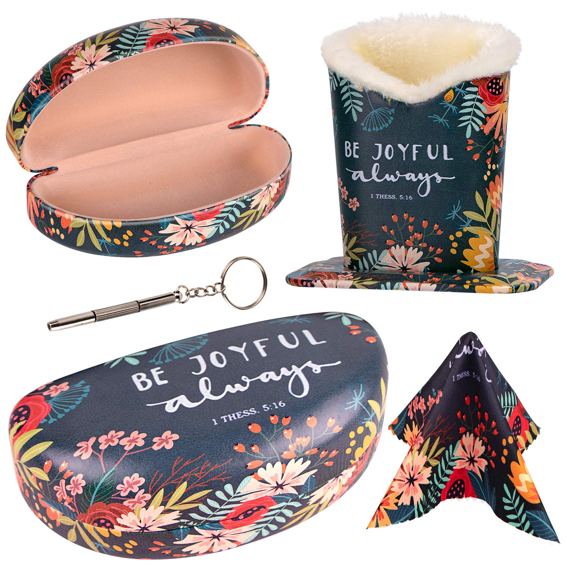 4-in-1 Eyeglass Holder & Sunglasses Case Set with Cleaning Cloth & Tools - Perfect for Office Desk, Travel, and Home Organization