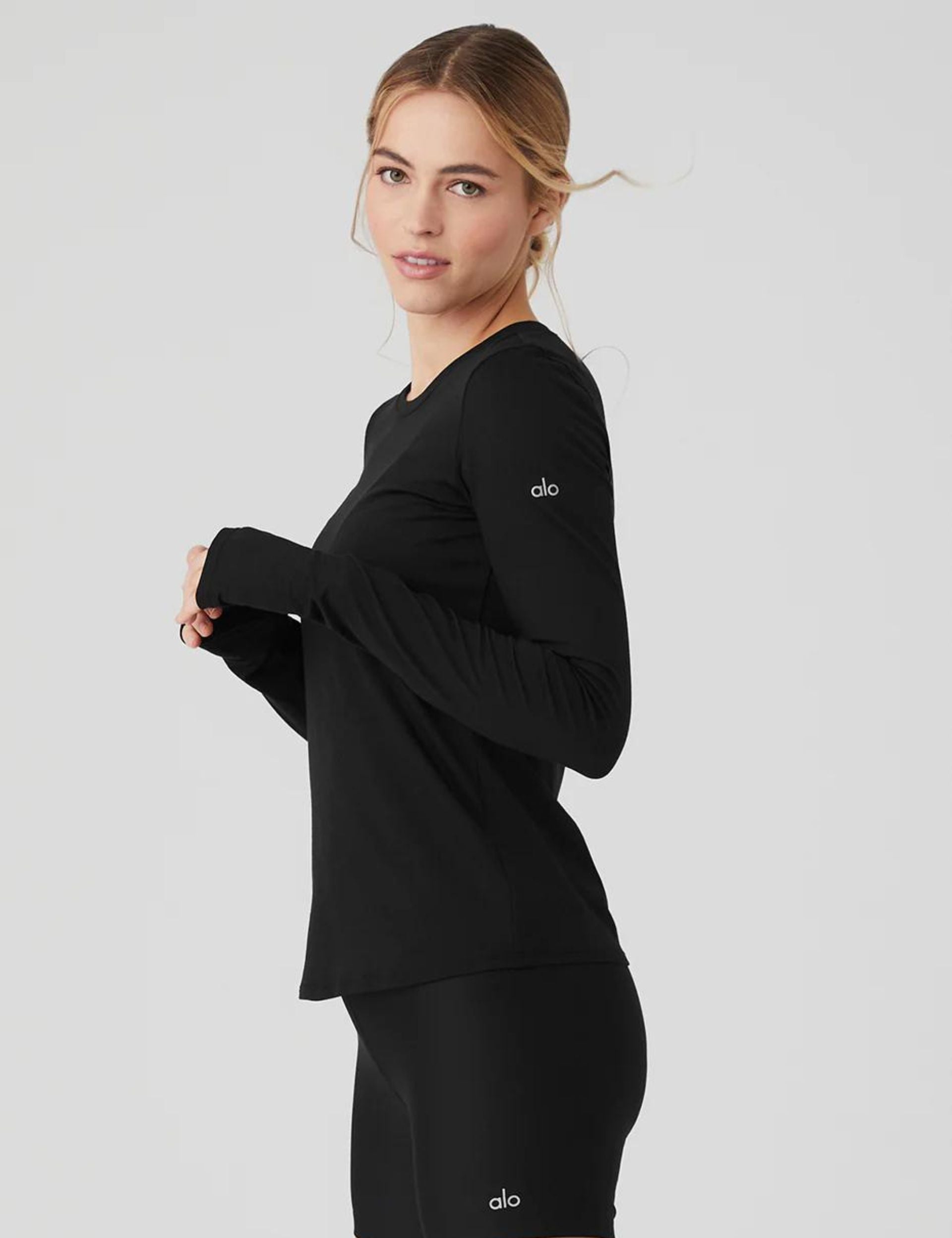 Alosoft Finesse Women's Long Sleeve Shirt - Soft Stretch Comfortable Blouse for Work & Casual Wear - Black