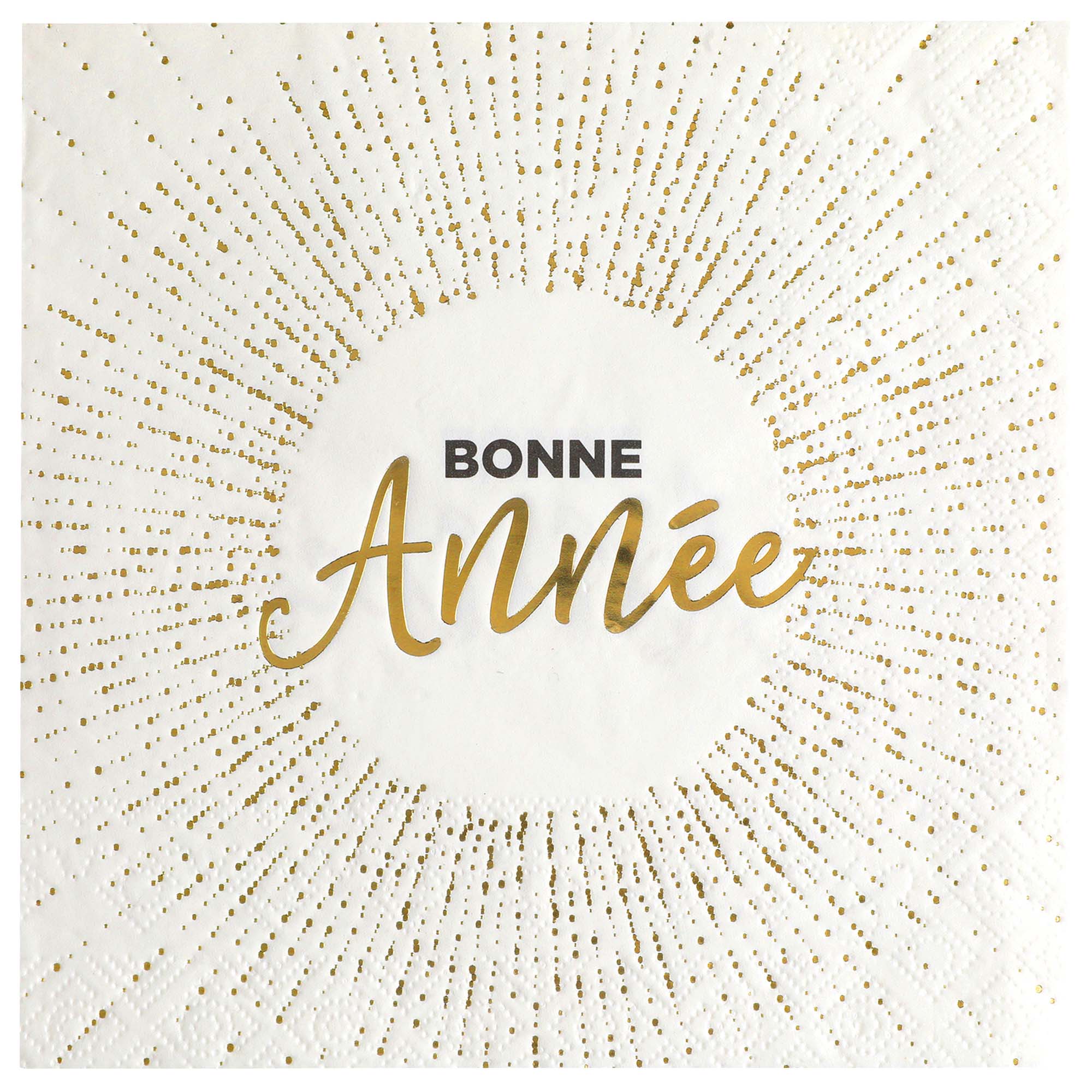 Bonne Année Large White and Gold Lunch Napkins - 10 Count - Perfect for Holiday Parties, Weddings & Special Occasions
