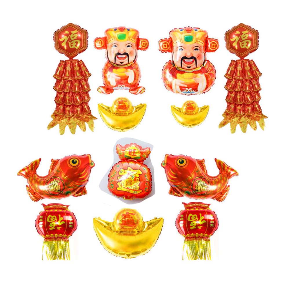 12Pcs Chinese New Year Red Foil Balloons - 2022 Lunar New Year Decorations, Spring Festival Party Supplies for Home Decoration, CNY Eve Celebration & Holiday Festivities