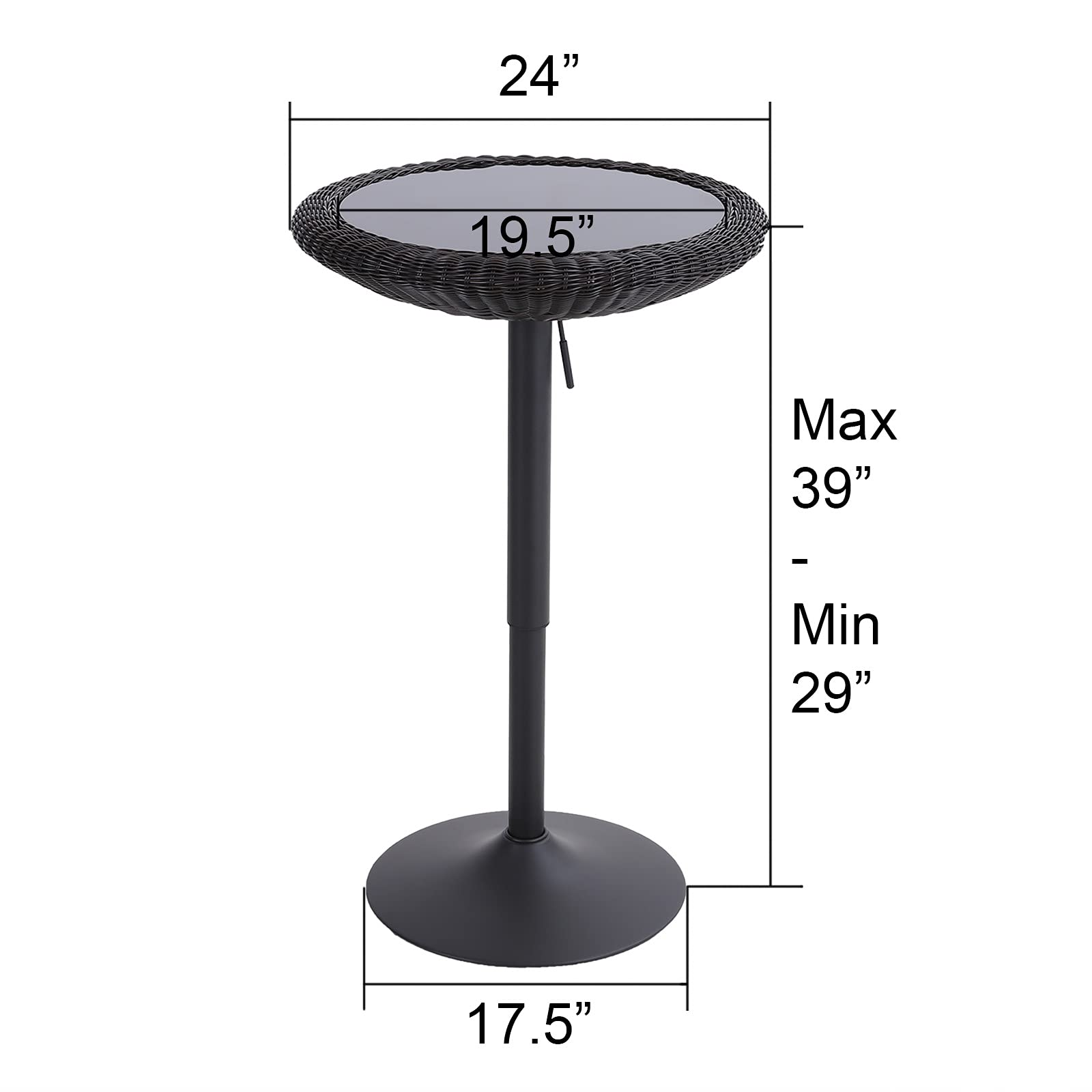 Round Rattan Bar Table Adjustable Height 29
