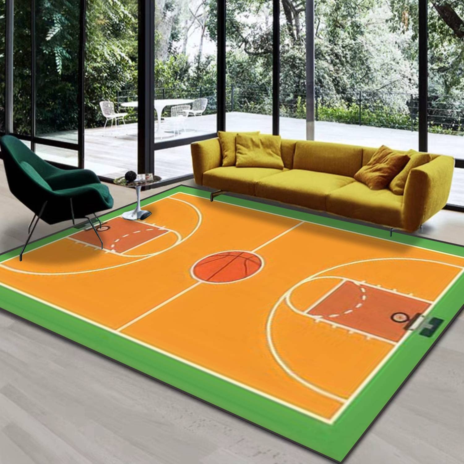 Premium Non-Slip Basketball Court Area Rug - Soft Green Indoor/Outdoor Carpet Mat for Living Room, Bedroom & Kids Room - Perfect for Yoga, Play Areas & Home Decor