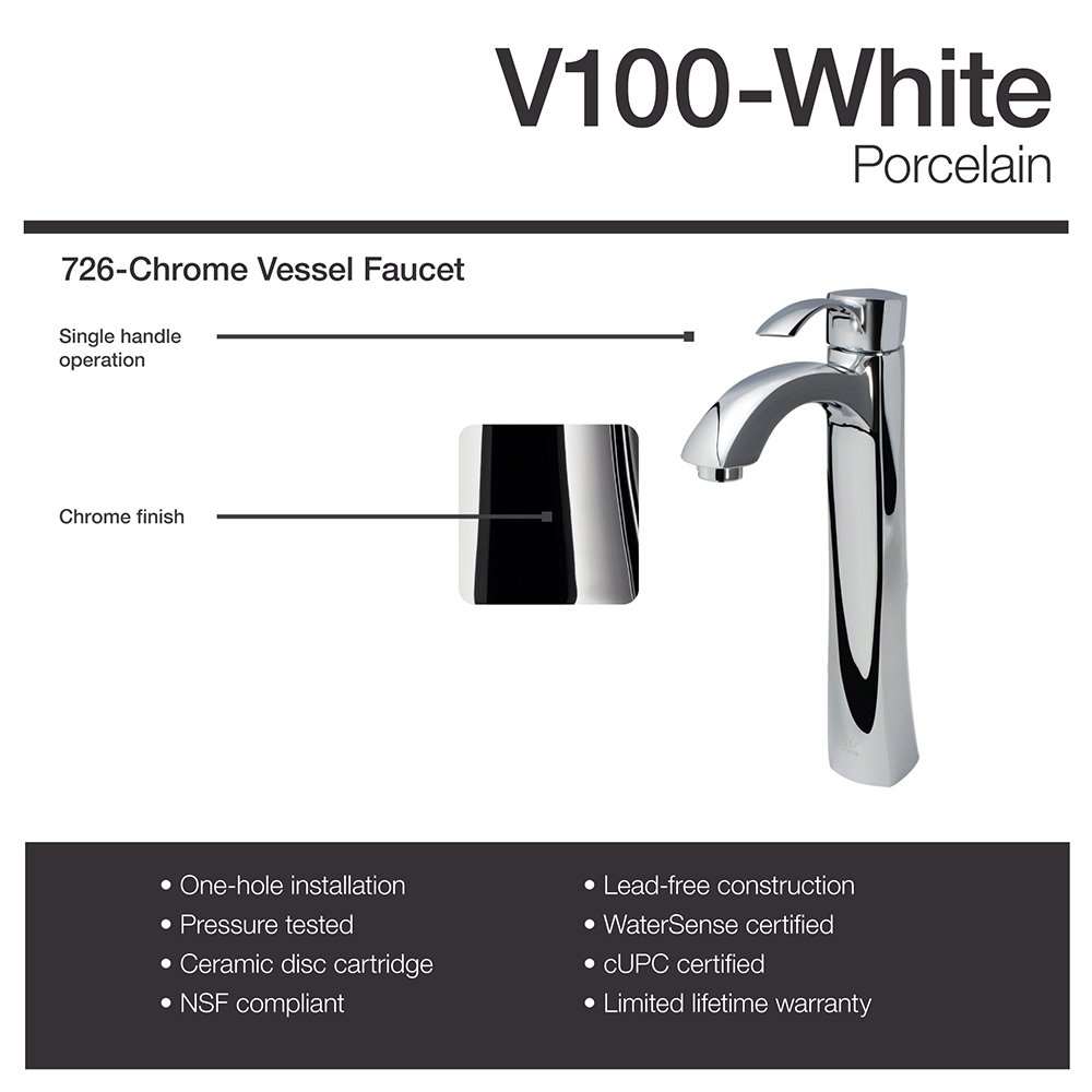 White Porcelain Vessel Sink with Chrome Faucet Set - Modern Bathroom Vanity Sink with Pop Up Drain - Perfect for Powder Rooms, Guest Baths & Luxury Home Renovations