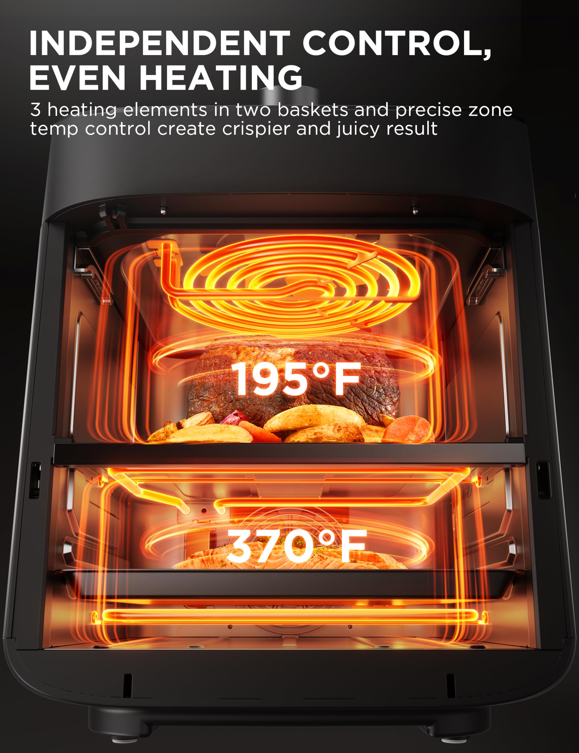Midea 11 Quart Dual Basket Air Fryer Oven - 8-in-1 Smart Wi-Fi Enabled Appliance with Clear Window & Alexa Compatibility - Perfect for Family Meals, Baking, Roasting, Grilling, Broiling & Toasting - Ideal for Busy Families, Meal Prep & Healthy Cooking