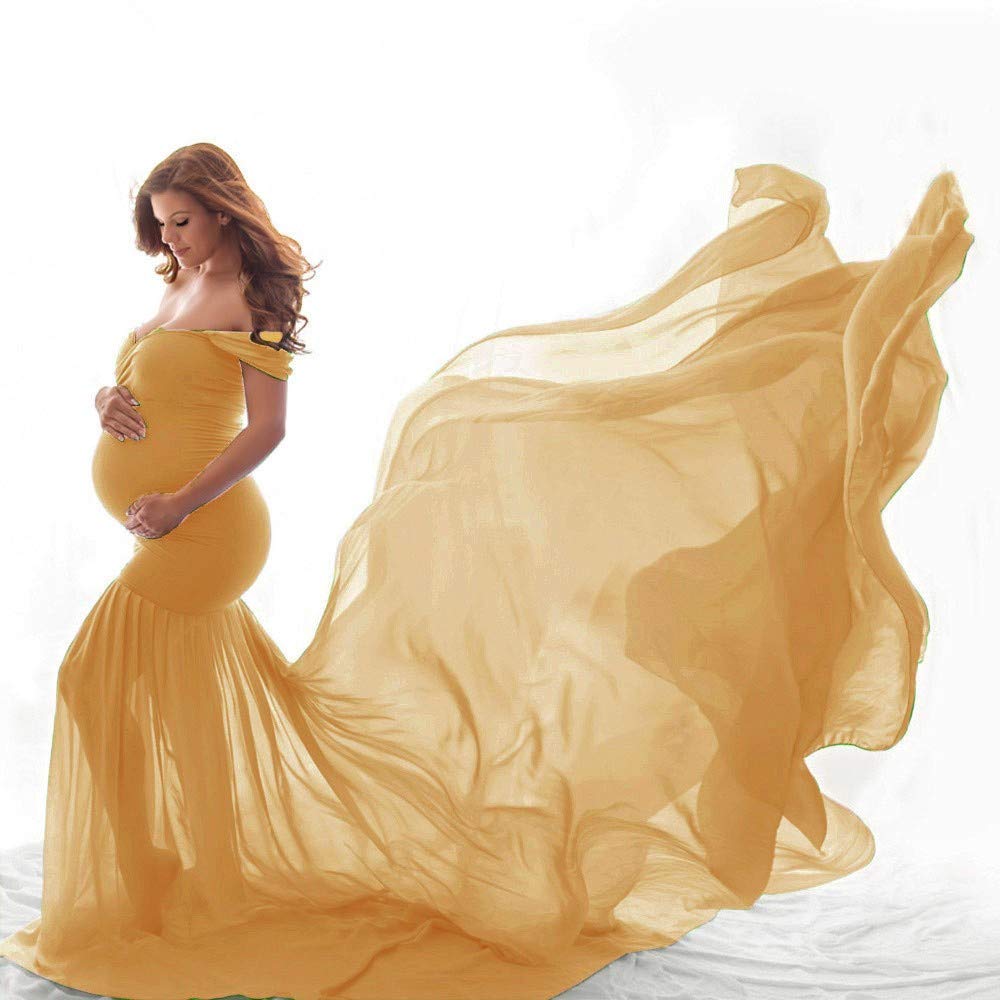 Maternity Photoshoot Dress for Women - Off Shoulder Sleeveless Pregnancy Gown for Baby Shower & Maternity Photography - Solid Color Elegant Maternity Dress for Expecting Mothers