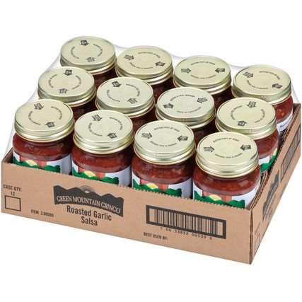 Green Mountain Gringo Fire Roasted Garlic Salsa - 16oz Jar (Pack of 12) | Authentic Mexican Salsa for Chips, Tacos, Nachos & Party Dips | Restaurant Quality Salsa for Home & Events