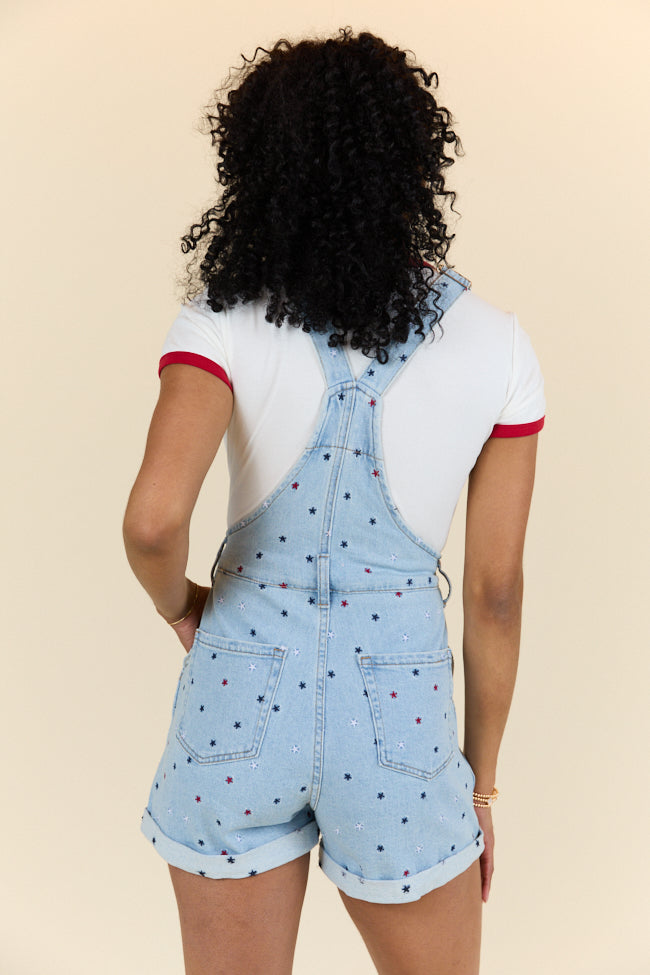 Common Ground Relaxed Fit Star Embroidered Cuffed Overalls - Women's Denim Jumpsuit for Casual Wear, Outdoor Activities & Vintage Style Fashion