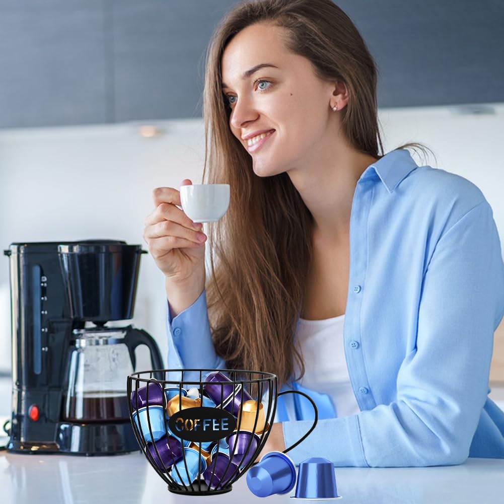 **Large Capacity Coffee Pod Holder - Black Wire K Cup Organizer for Keurig, Nespresso | Countertop Storage Basket for Kitchen, Coffee Bar & Station | Perfect for Home, Office & Cafes**