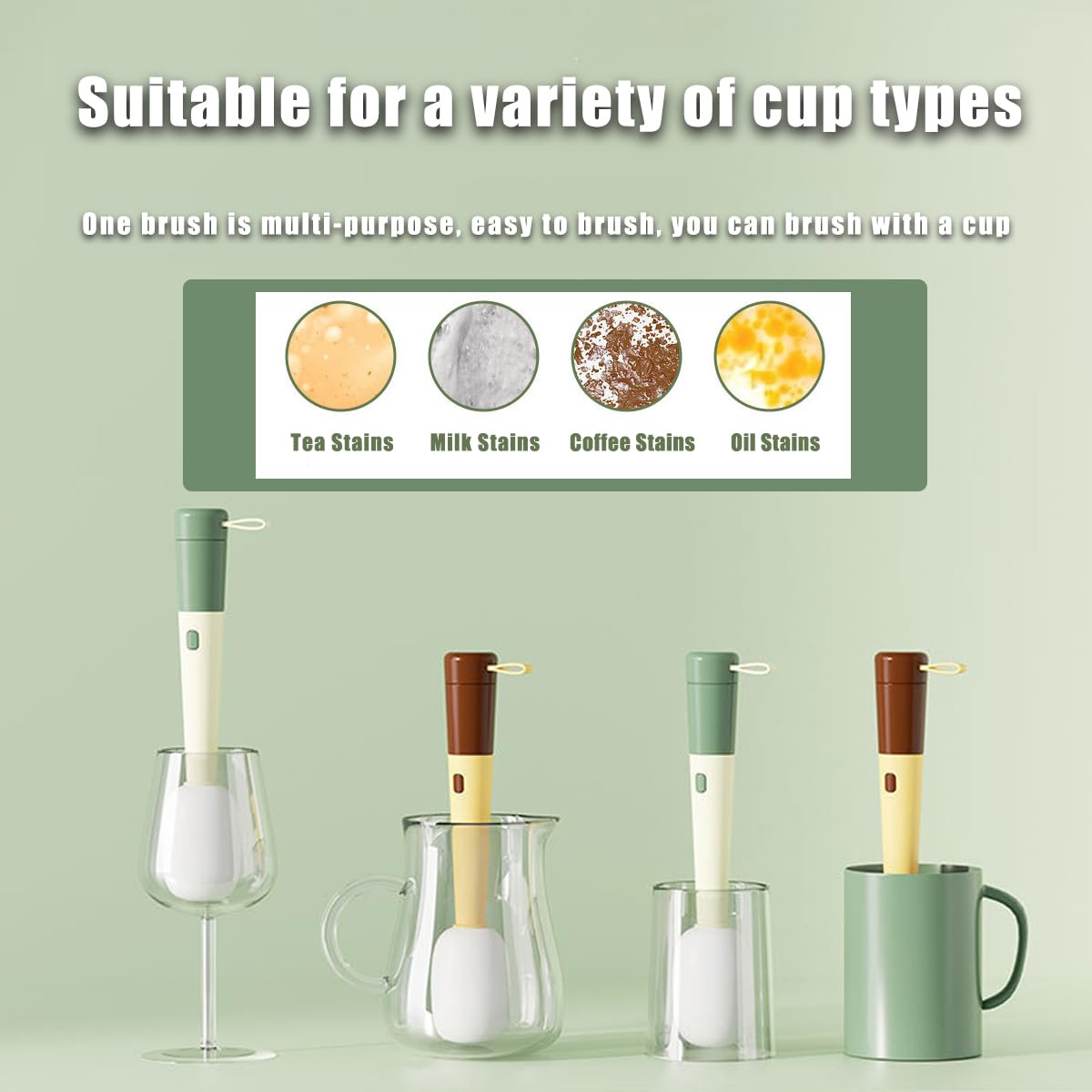10-inch Long-Handled Silicone Bottle Brush Cleaning Set - 3-in-1 Tube, Cup & Gap Cleaner with Sponge Head (White & Green) - Perfect for Baby Bottles, Travel Mugs & Hard-to-Reach Spots