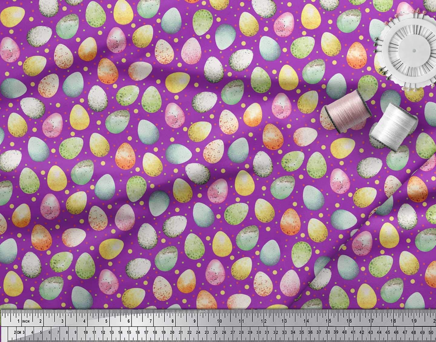 Soimoi Georgette Viscose Purple Fabric by The Yard - 42 Inch Wide Easter Egg Pattern Printed Textile for DIY Crafts, Dressmaking & Home Decor - Perfect for Easter Celebrations, Spring Fashion & Party Decorations