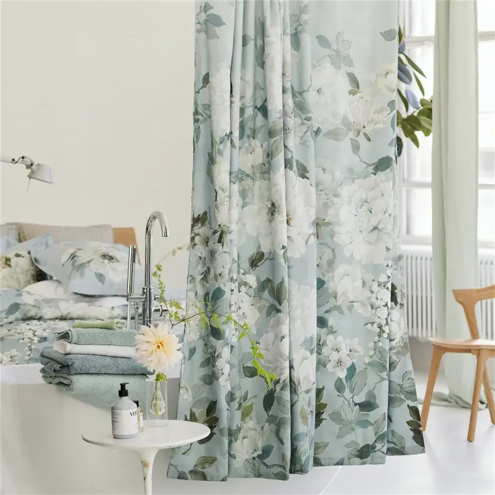 Luxury Fleurs Blanche Platinum Shower Curtain - Waterproof Bathroom Decor for Elegant & Modern Homes | Perfect for Master Bathrooms, Guest Baths & Spa Retreats