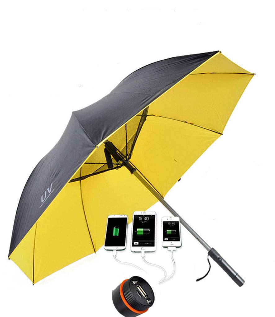 Folding Umbrella with Built-in Fan, UV Protection, USB Charging, Sunshade Design, Protects from Sunburn, Yellow – Ideal for Outdoor Activities, Beach Trips, and Daily Commute