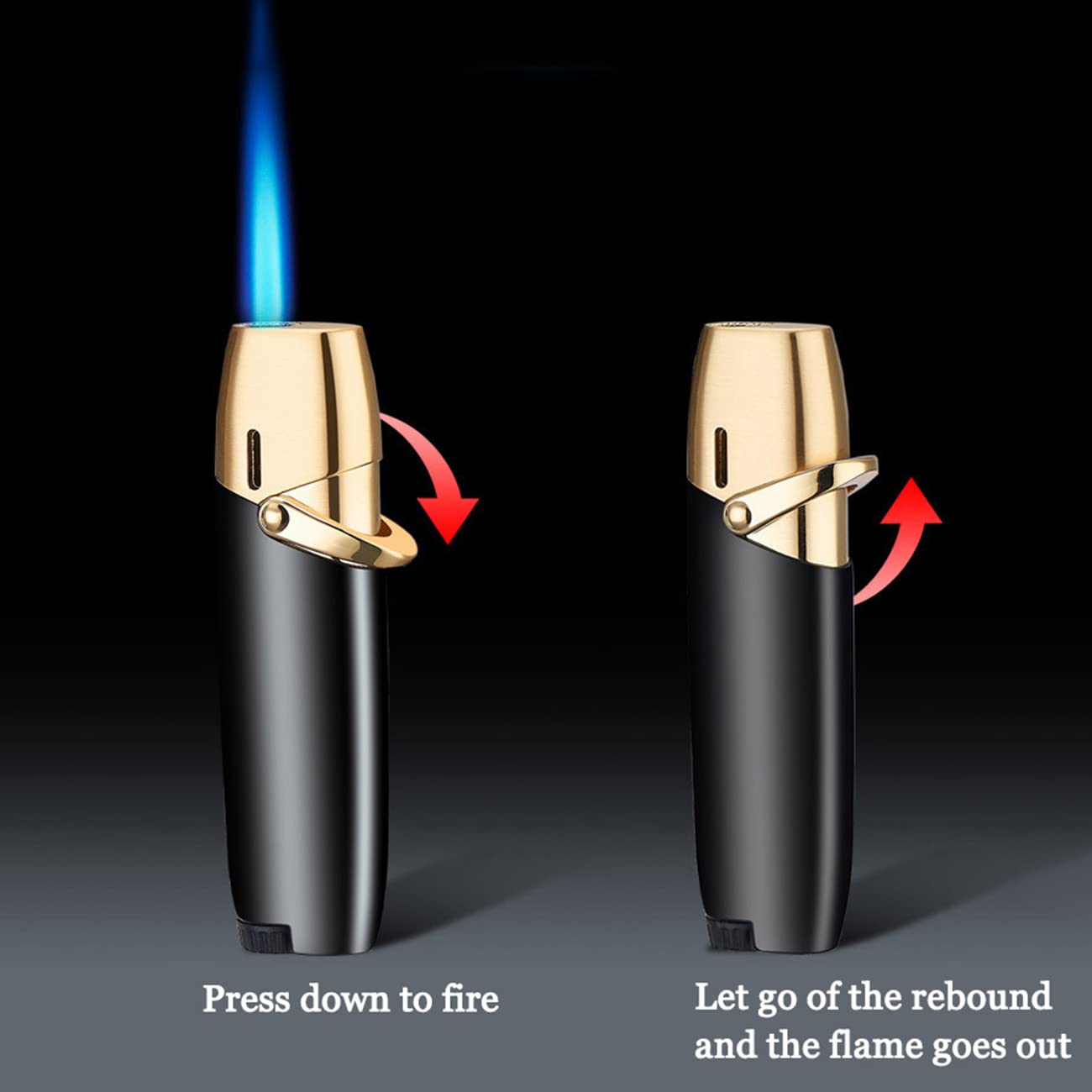 Refillable Butane Torch Lighter - Adjustable Windproof Jet Flame Lighter for Outdoor Cooking, BBQ, Camping, Cigars & DIY Projects (Gas Not Included) - Black