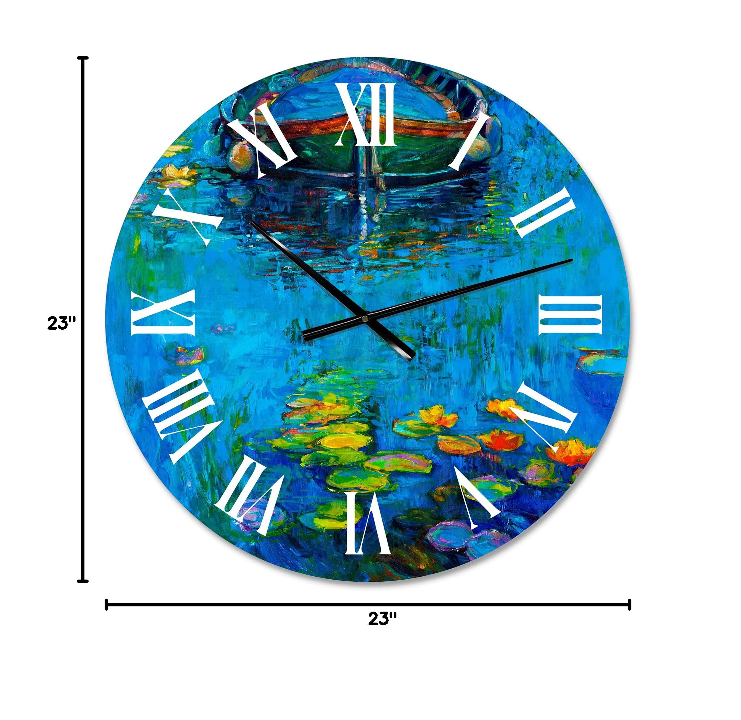 DesignQ Nautical Coastal Wall Clock - 'Boat in Lake' Blue Round Clock for Living Room, Bedroom, Office Decor | Perfect for Beach House, Coastal Theme & Home Décor