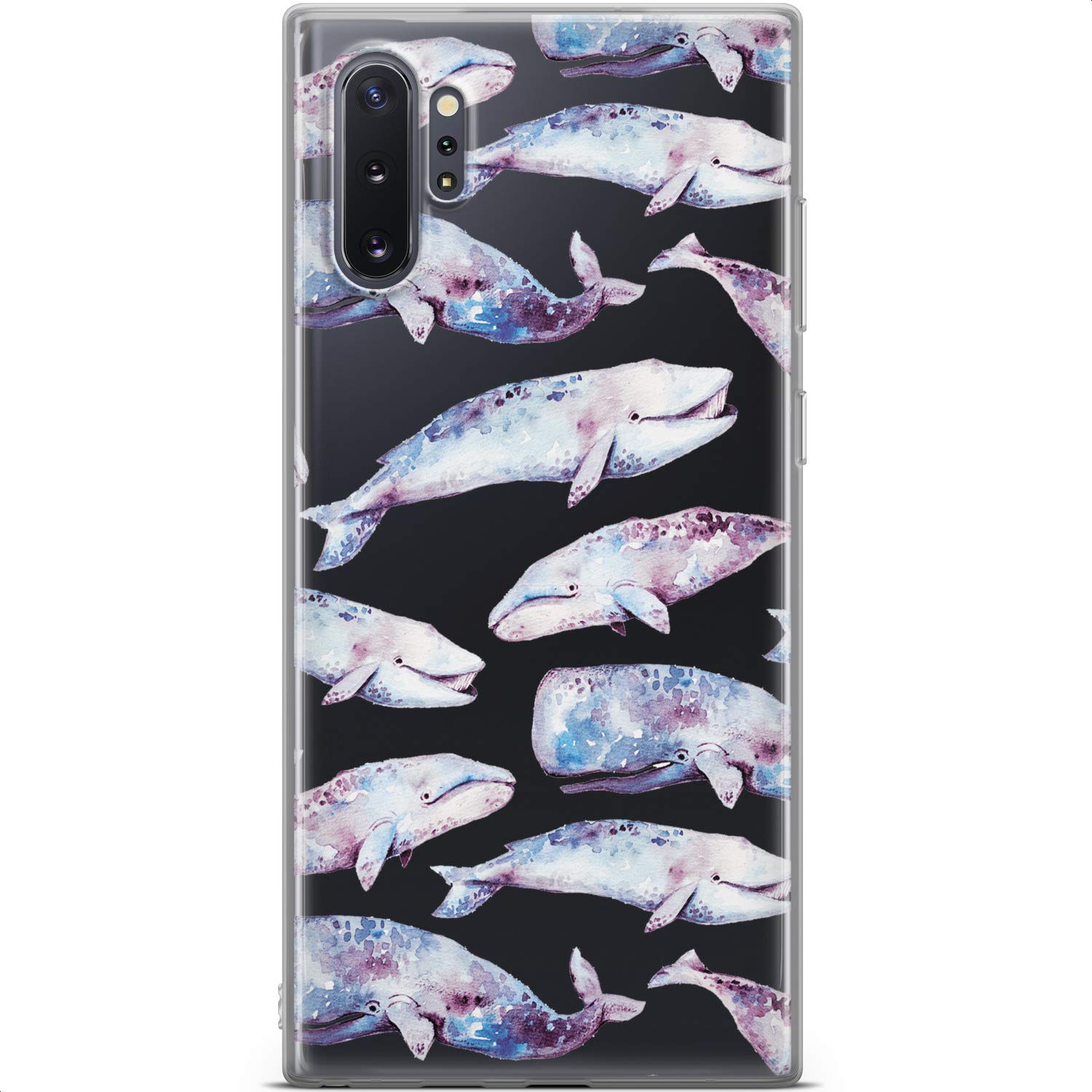 Samsung Galaxy S24 S23 Ultra S22 5G Plus S21 FE S20 S10 Phone Case - Flexible Silicone TPU Cover with Watercolor Humpback Whales Design, Slim Lightweight Protective Bumper for Everyday Use, Travel & Outdoor Activities