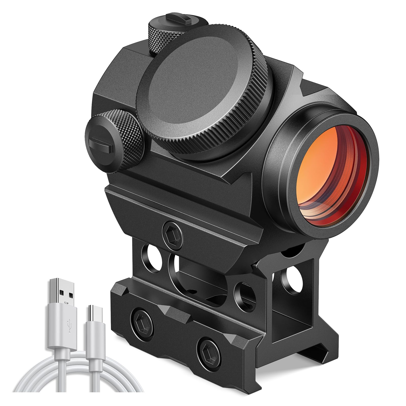 MidTen Rechargeable Red Dot Sight - 1x20mm 2 MOA Rifle Scope with Waterproof, Shockproof & Fog-Proof Design | Lower 1/3 Co-Witness Riser | Perfect for Hunting, Tactical Shooting & Airsoft Games