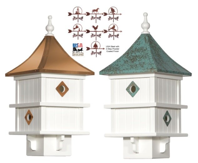MANOR BIRDHOUSE - 4 Hole PVC Bird House with Removable Top & Decorative Weathervane - Perfect for Garden, Backyard, and Outdoor Wildlife Habitat