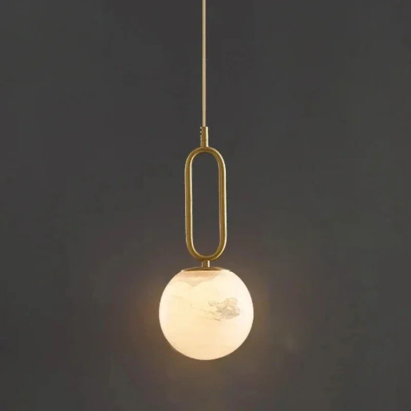 Orbit Glow Marble & Brass Pendant Light - Modern Ceiling Fixture for Dining Room, Kitchen Island, and Living Room Decor