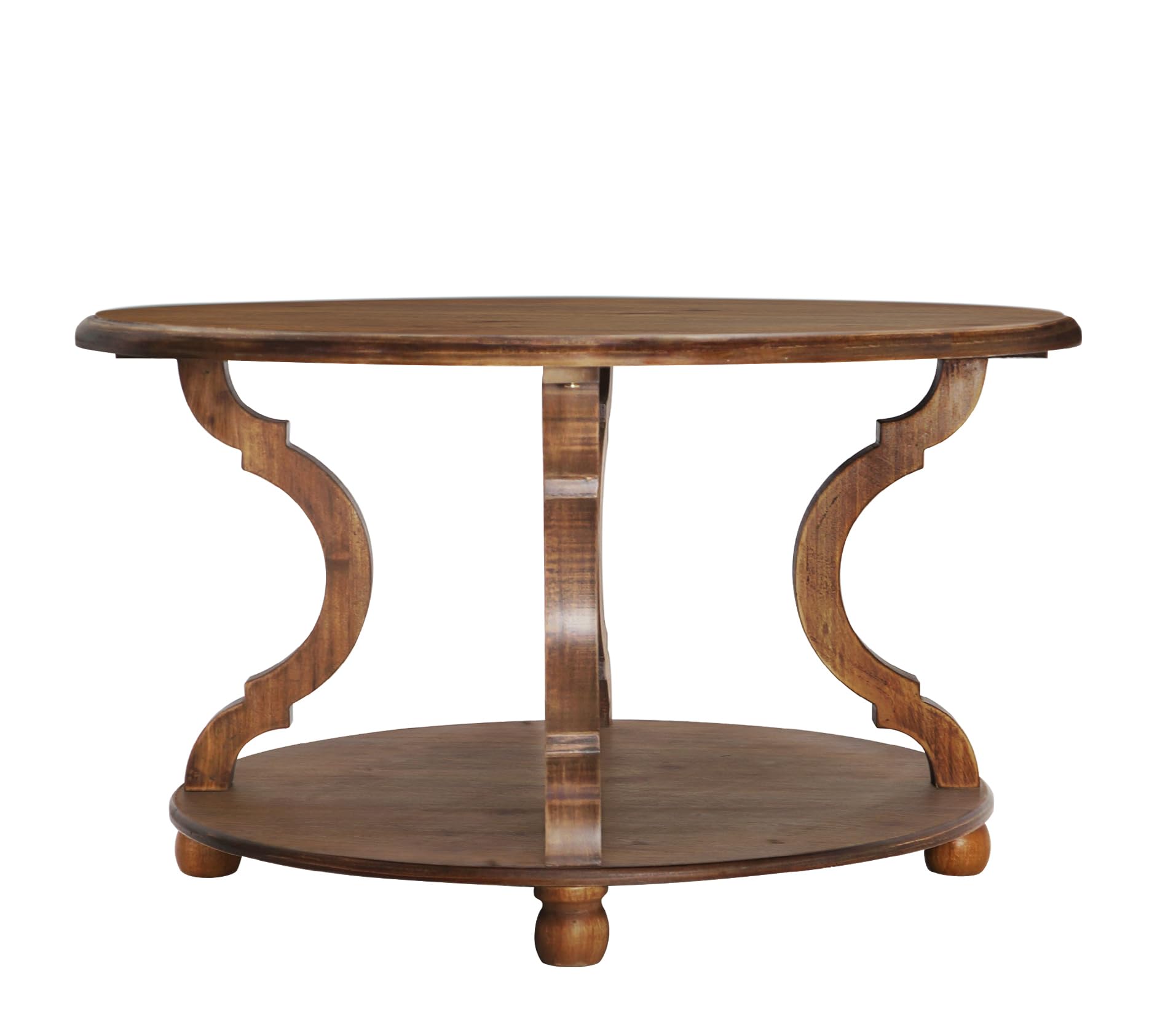 FINECASA 31.0x18.3 Inches Round Wood Coffee Table with Storage Shelf, Natural Finish Carved Legs Accent Table for Living Room, Sofa & Cocktail Table - Perfect for Small Spaces, Home Decor & Entertaining Guests