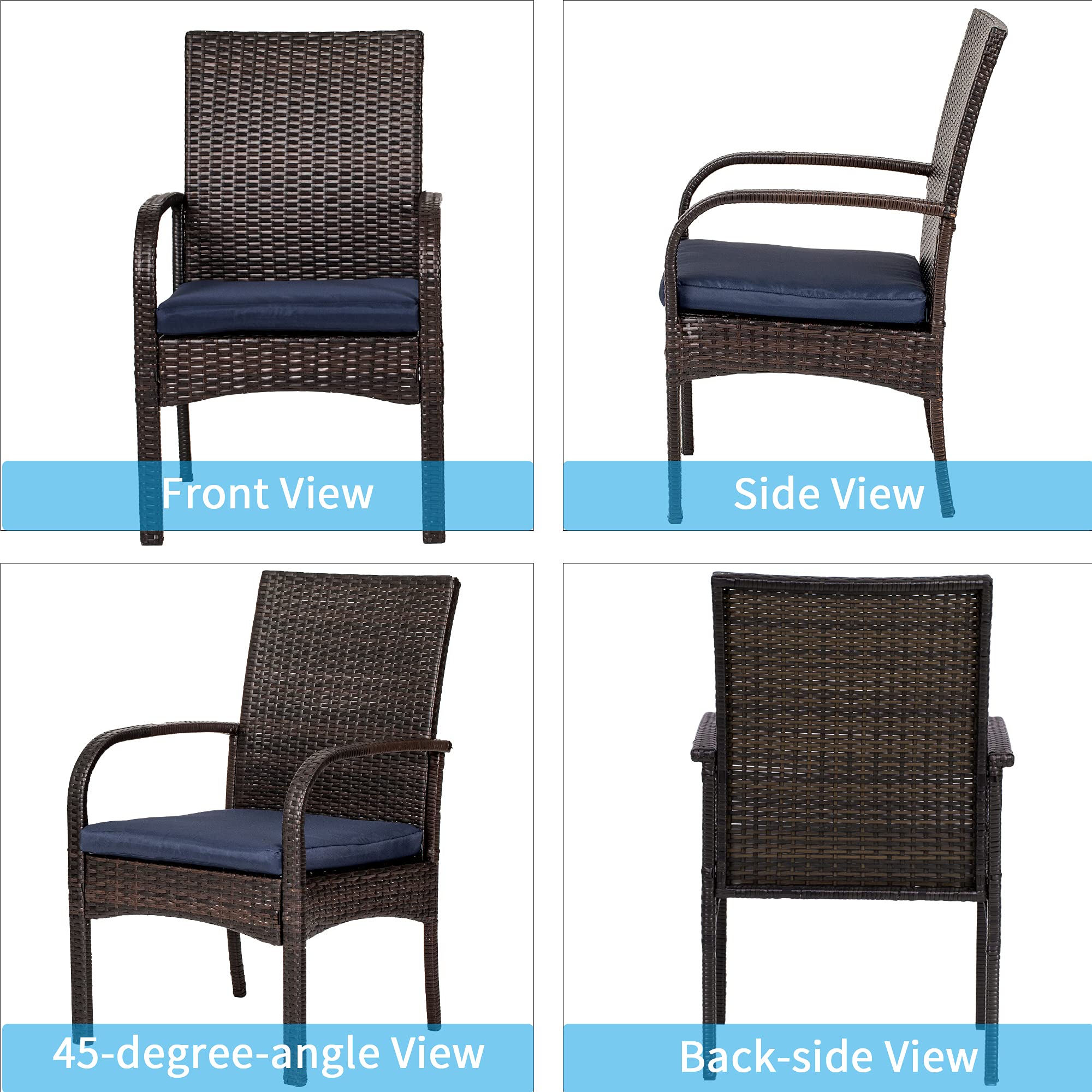 Outdoor Wicker Dining Chairs Set of 6 - Patio Rattan Chairs with Removable Cushions & Armrests - Perfect for Garden, Restaurant, Firepit and Backyard Dining