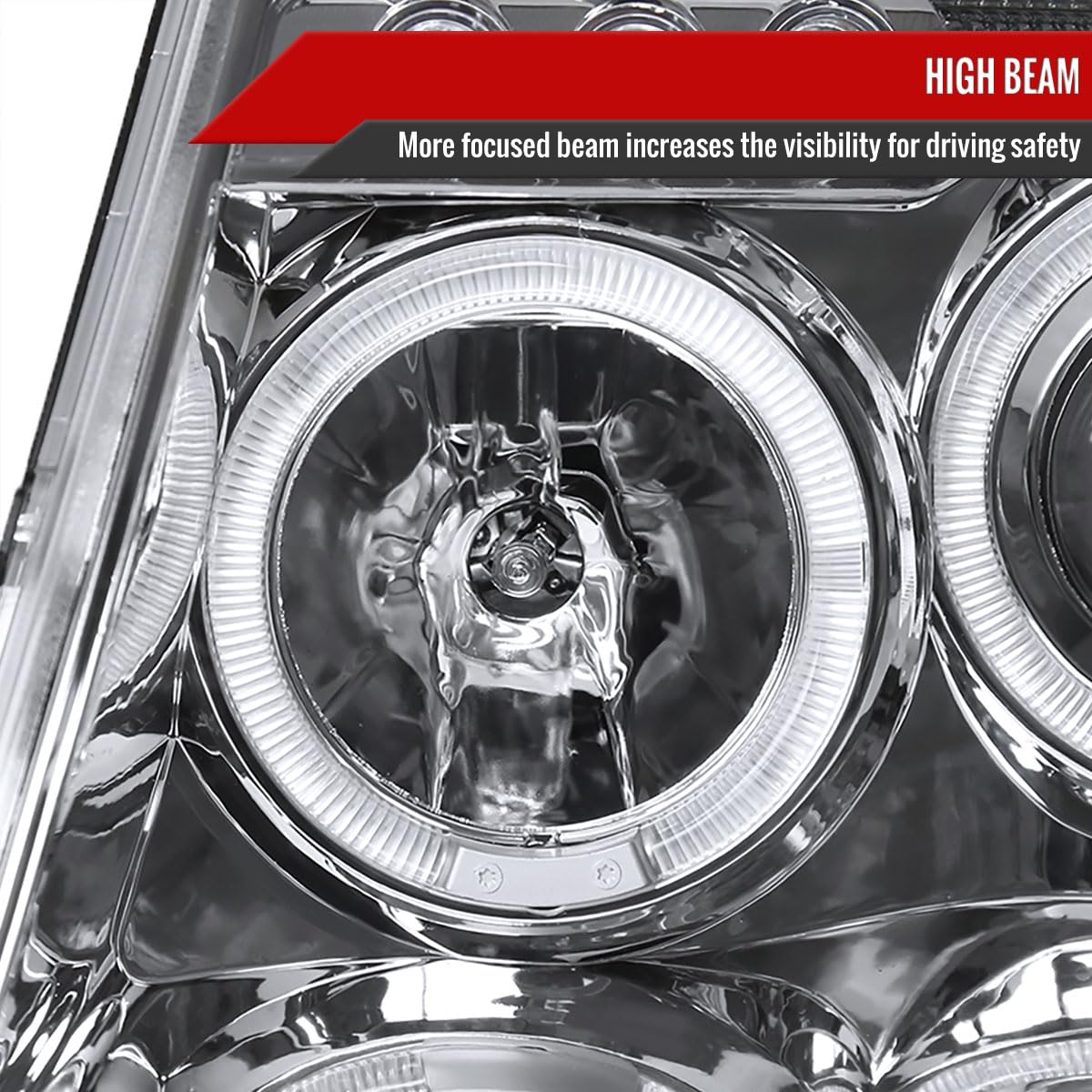 99-04 Jeep Grand Cherokee Clear LED Halo Projector Headlights - Bright White Light for Night Driving & Off-Road Adventures