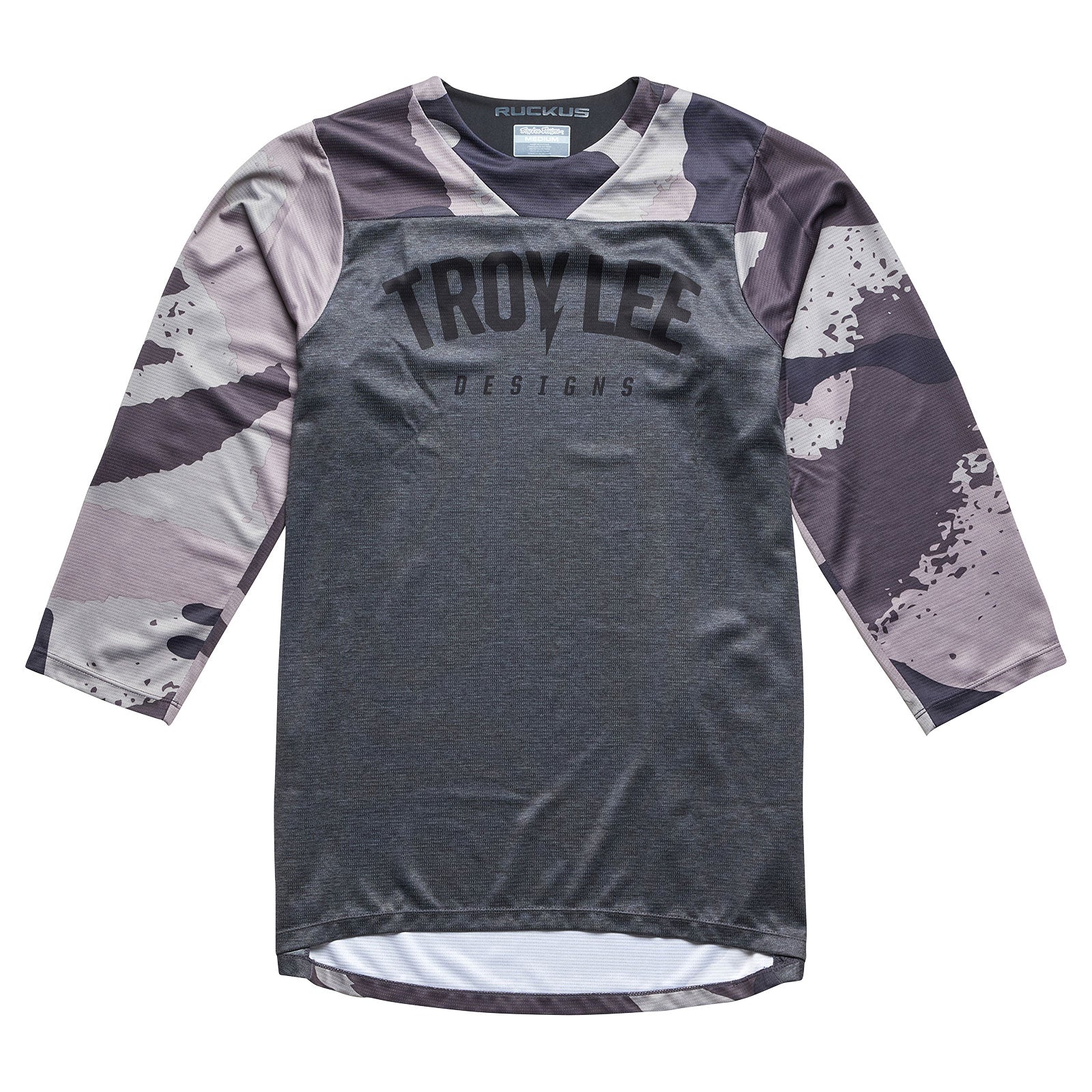 Ruckus 3/4 Sleeve Jersey Camber Camo Black Heather - Comfortable Athletic Shirt for Running, Gym & Outdoor Activities
