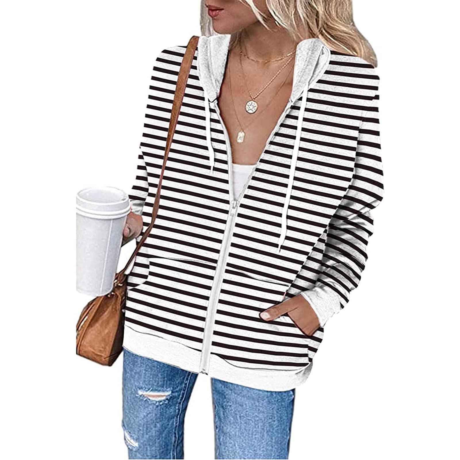Women's Zip Up Hooded Jacket - Casual Long Sleeve Fleece Hoodie in Gray (Sizes S-3XL) | Perfect for Outdoor Activities, Workouts & Everyday Wear