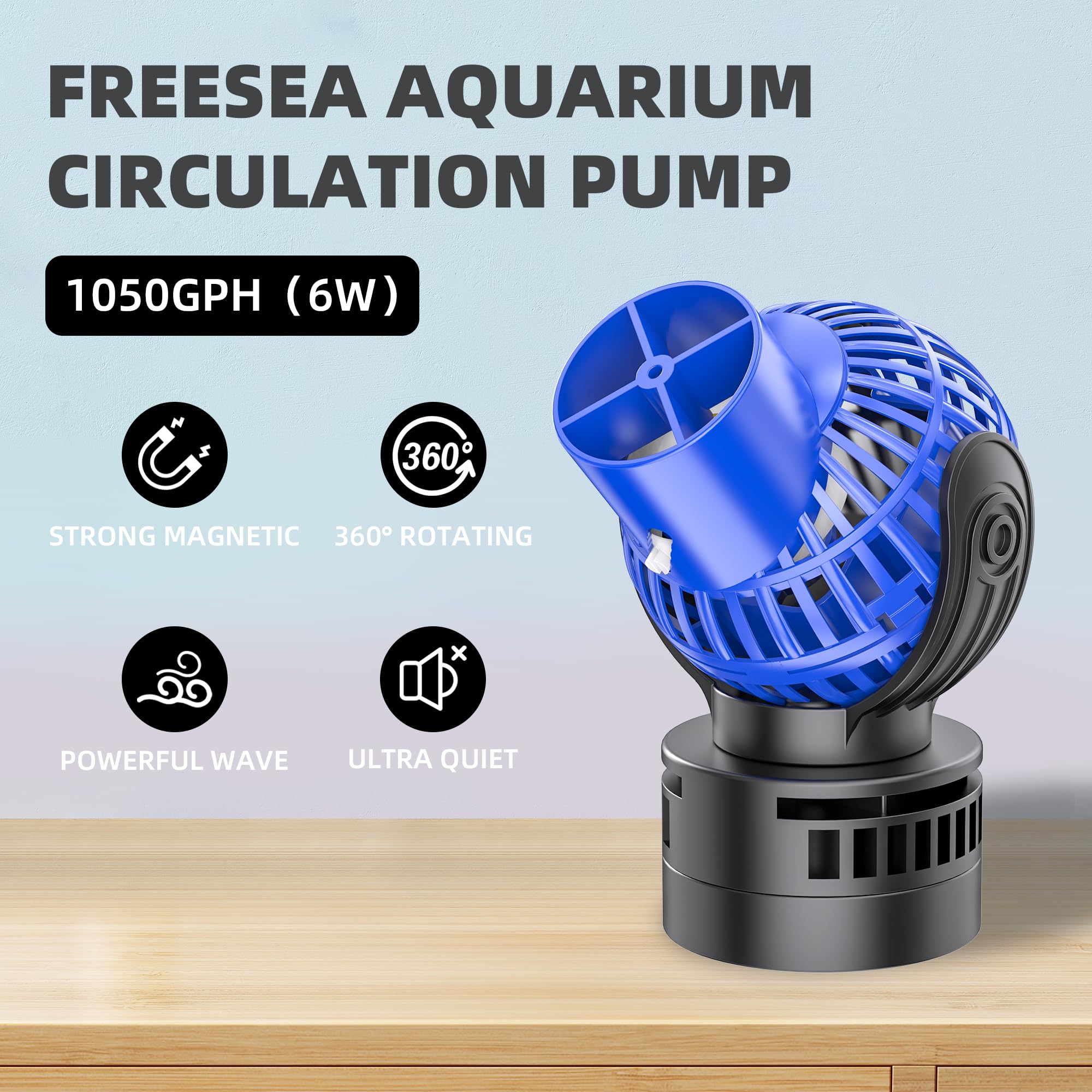 1050 GPH Aquarium Circulation Pump Wave Maker with Magnetic Mount & Suction Cup - Powerful Water Flow for Saltwater & Freshwater Fish Tanks, Coral Reefs, and Aquatic Plants (Blue)