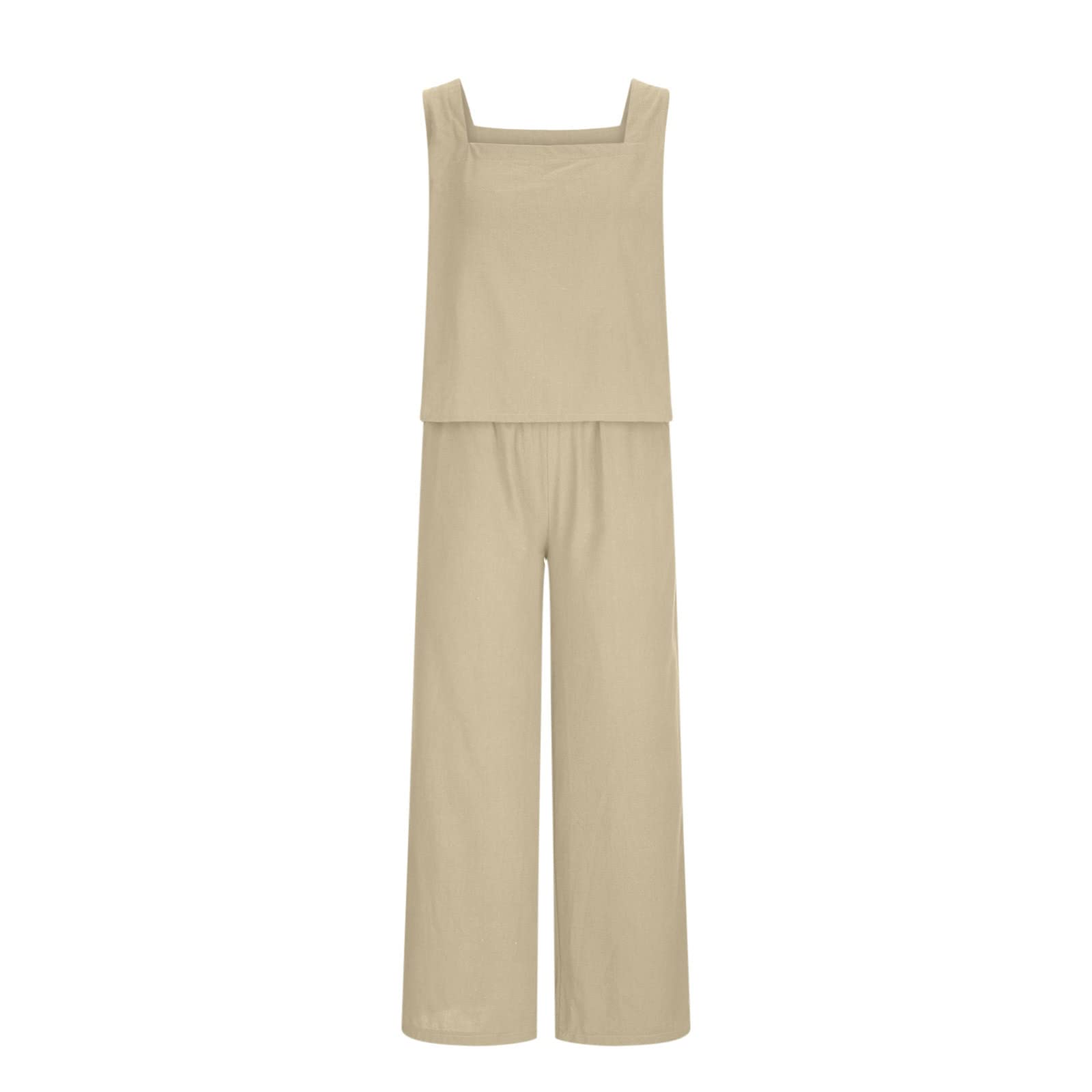 Women's 2-Piece Linen Lounge Set - Sleeveless Vest Top & Loose Straight Pants | Summer Beach Vacation Outfits | Perfect for Relaxing at Home, Resort Wear & Tropical Getaways