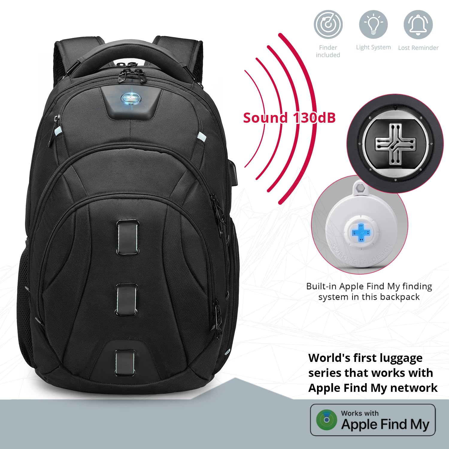 Swissdigital Men's Travel Laptop Backpack - Large Capacity TSA Approved USB Charging RFID Protection Business Backpack for College & Work - Fits 17 Inch Laptops (Black) | PIXEL PRO - Perfect for Business Trips, Commuting & Daily Office Use
