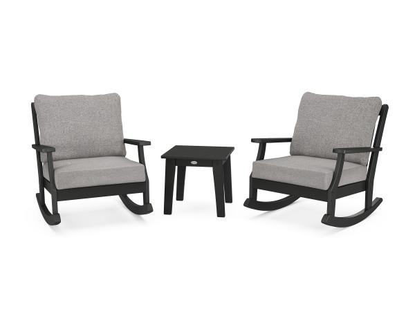 Polywood Black Braxton 3-Piece Deep Seating Rocker Set - Outdoor Patio Furniture for Garden, Deck & Backyard Relaxation