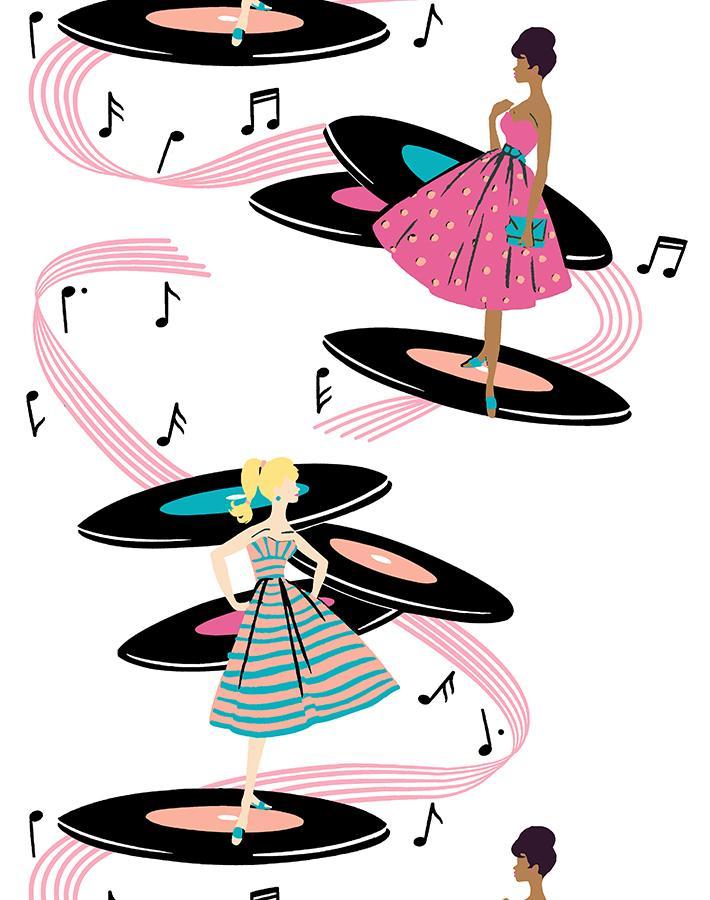 Barbie™ Galaxy Records Wallpaper - Pink & Teal Retro Vinyl Record Design - Perfect for Bedroom, Living Room & Music Lover's Space Decor