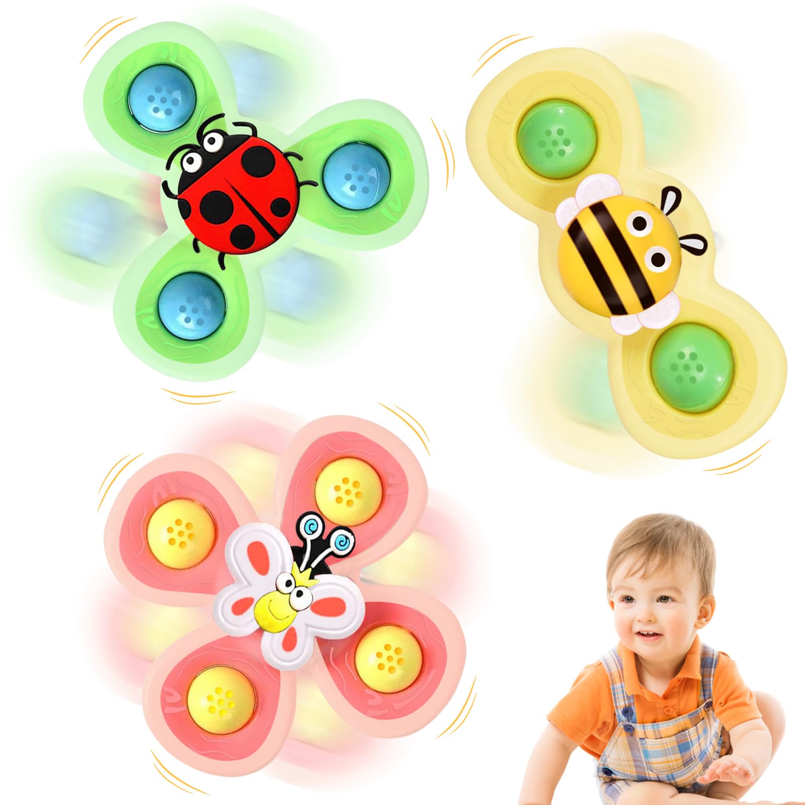 3-Piece Suction Cup Sensory Toy Set for Babies - Cartoon Bath Water Toys, Spinner & Sensory Play for Ages 1-6 | Perfect Baby Shower Gift & Bathtime Fun