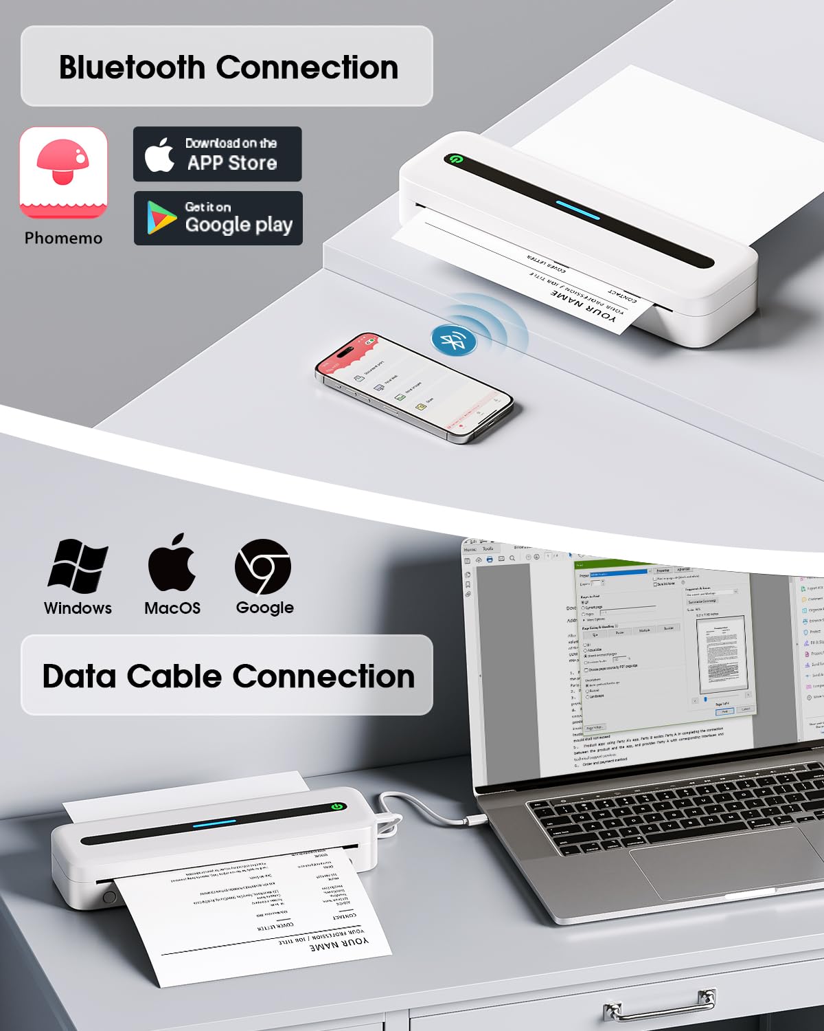 Itari M832 Wireless Thermal Printer - Portable Bluetooth Printer for Travel, 300dpi Inkless Printing, Compatible with Android, iOS & Laptop (Supports 8.5