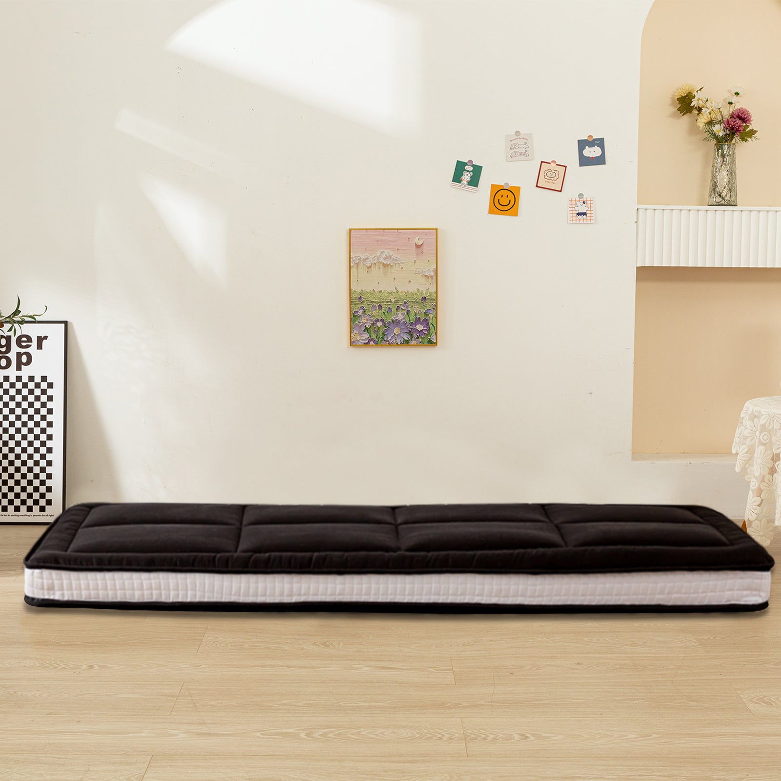 MAXYOYO Padded Japanese Floor Mattress - Black Foldable Roll Up Futon for Bedroom, Guest Room & Travel | Comfortable Floor Sleeping Mat for Adults & Kids