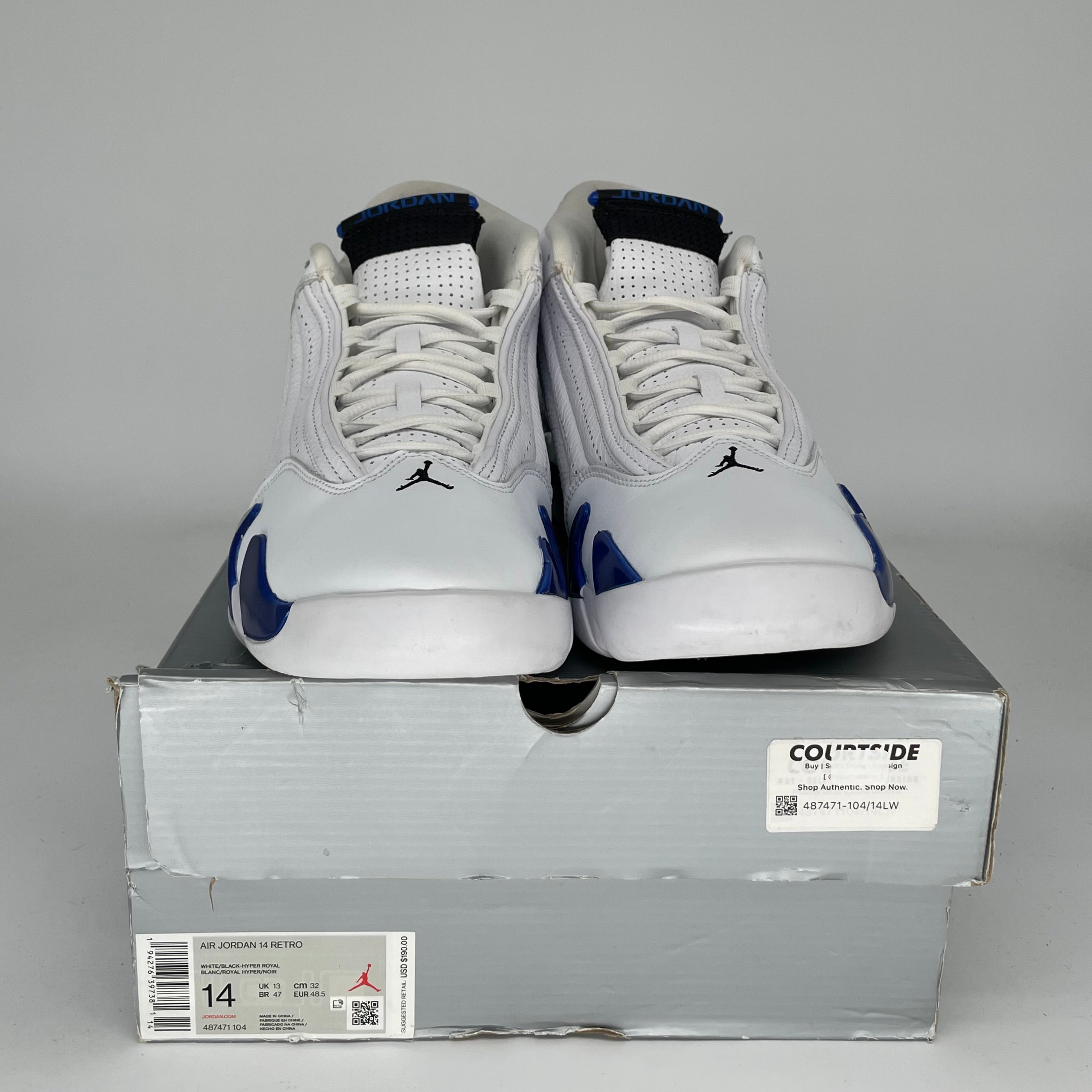 AIR JORDAN 14 Retro Basketball Shoes - White Hyper Royal Size 14 (487471-104) - Men's Sneakers for Court Play & Streetwear Fashion