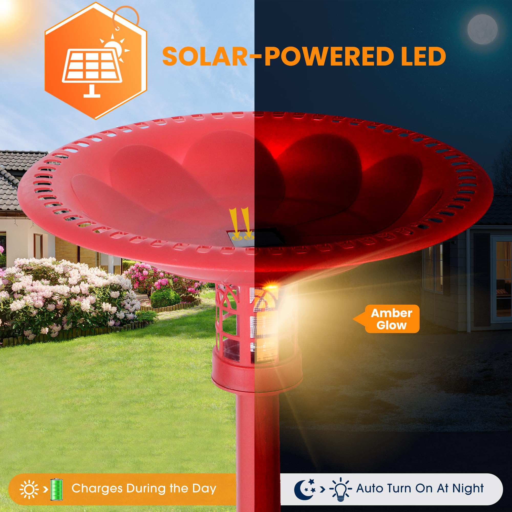 Sun-Ray 811011 Solar Powered Red LED Bird Bath for Garden - Attracts Birds with Solar Light for Outdoor Decoration