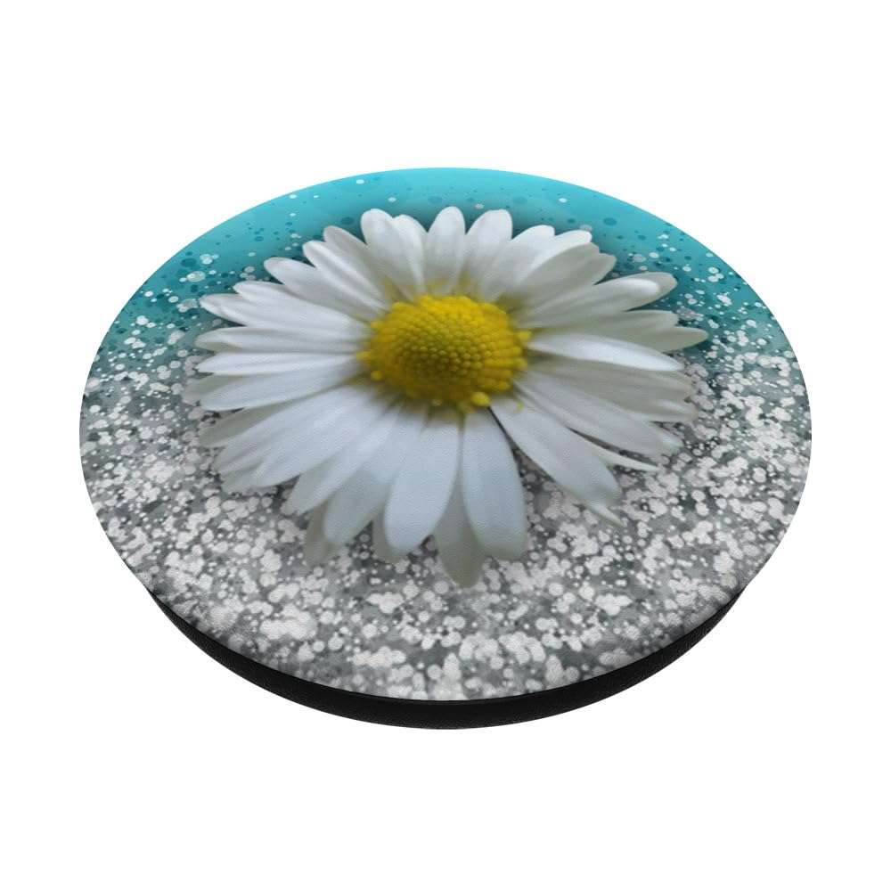 Daisy White On Light Blue Grey Design PopSockets PopGrip: Swappable Phone Grip for iPhone, Samsung & Tablets - Secure Adhesive PopGrip for Photography, Gaming & Daily Use